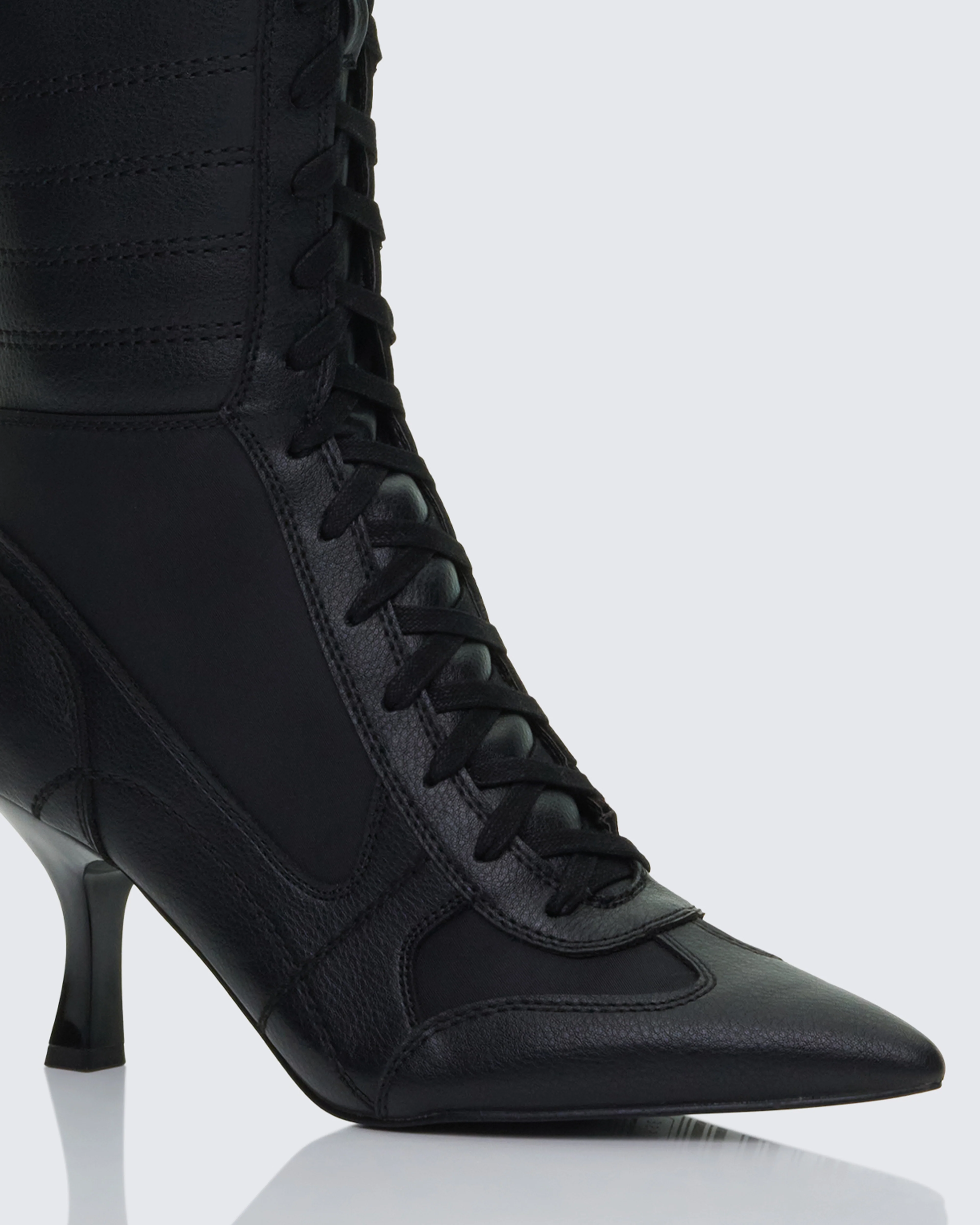 Blaze Black Knee High Boxing Heeled Boot - Image 4