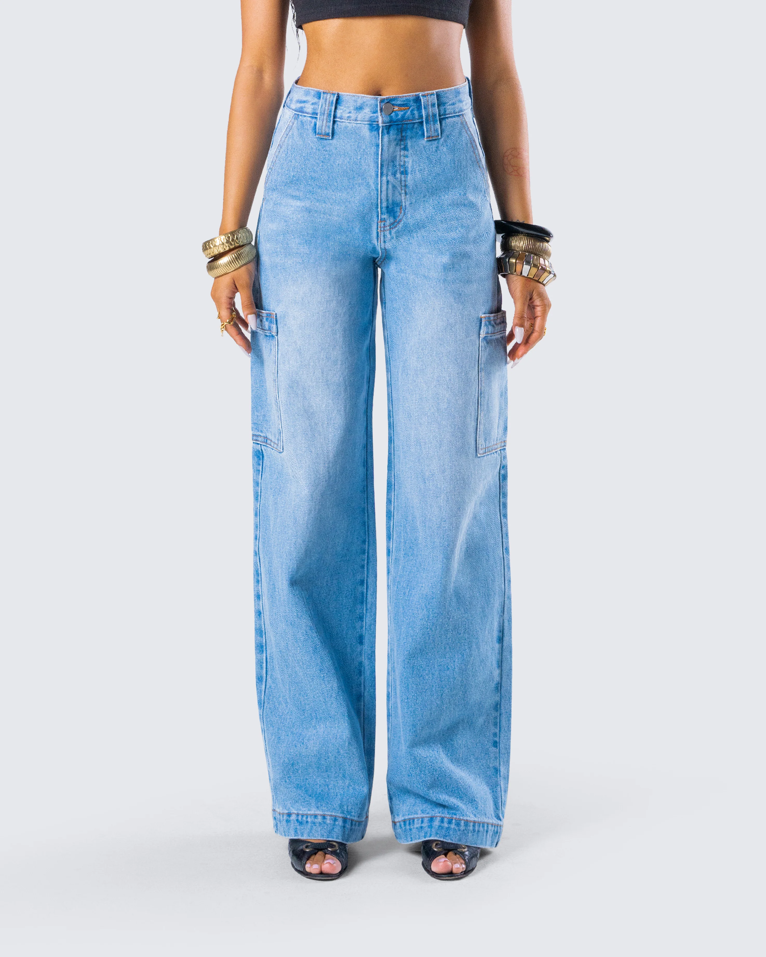 Blossom Blue Cargo Denim Pant - Image 4