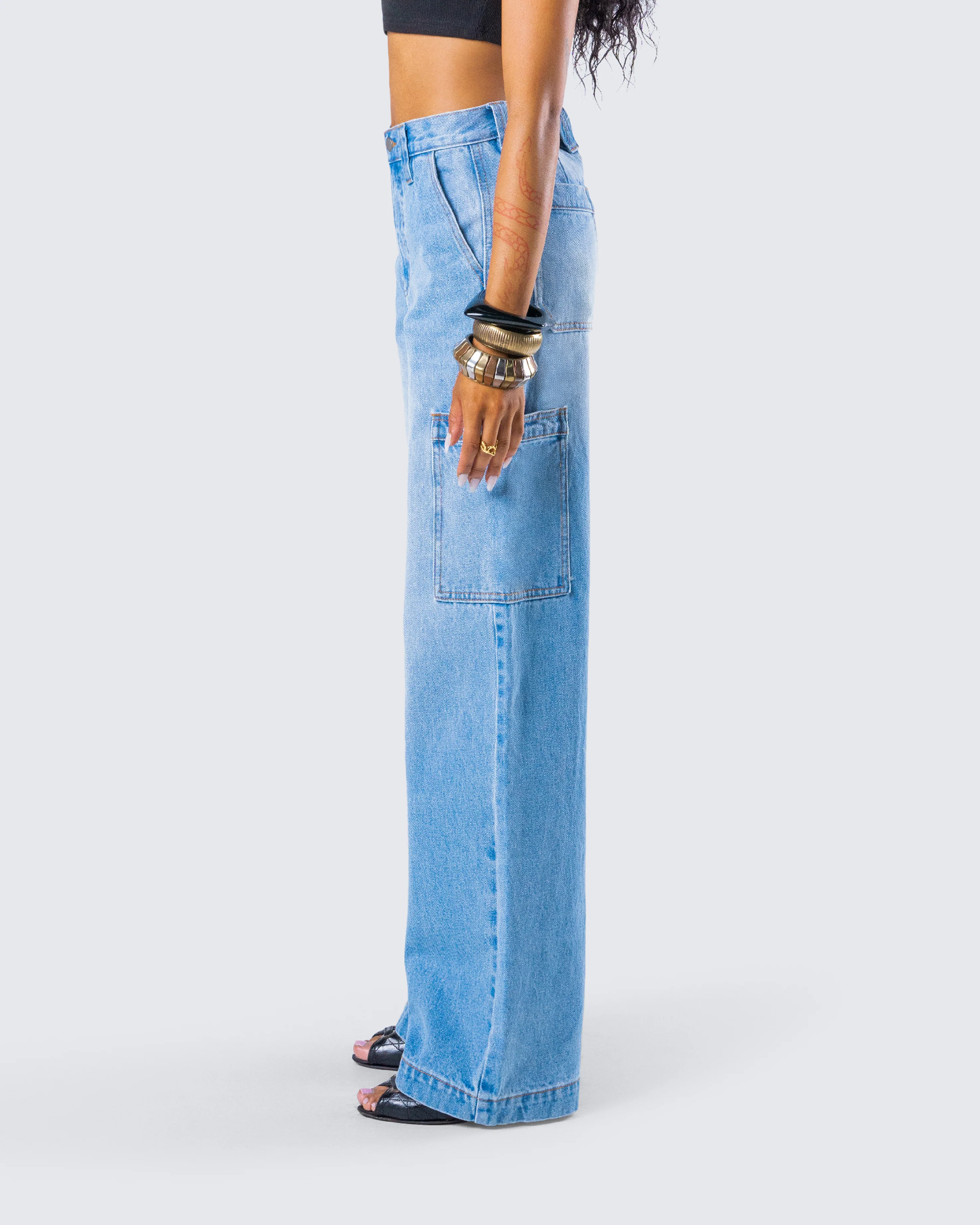 Blossom Blue Cargo Denim Pant - Image 6