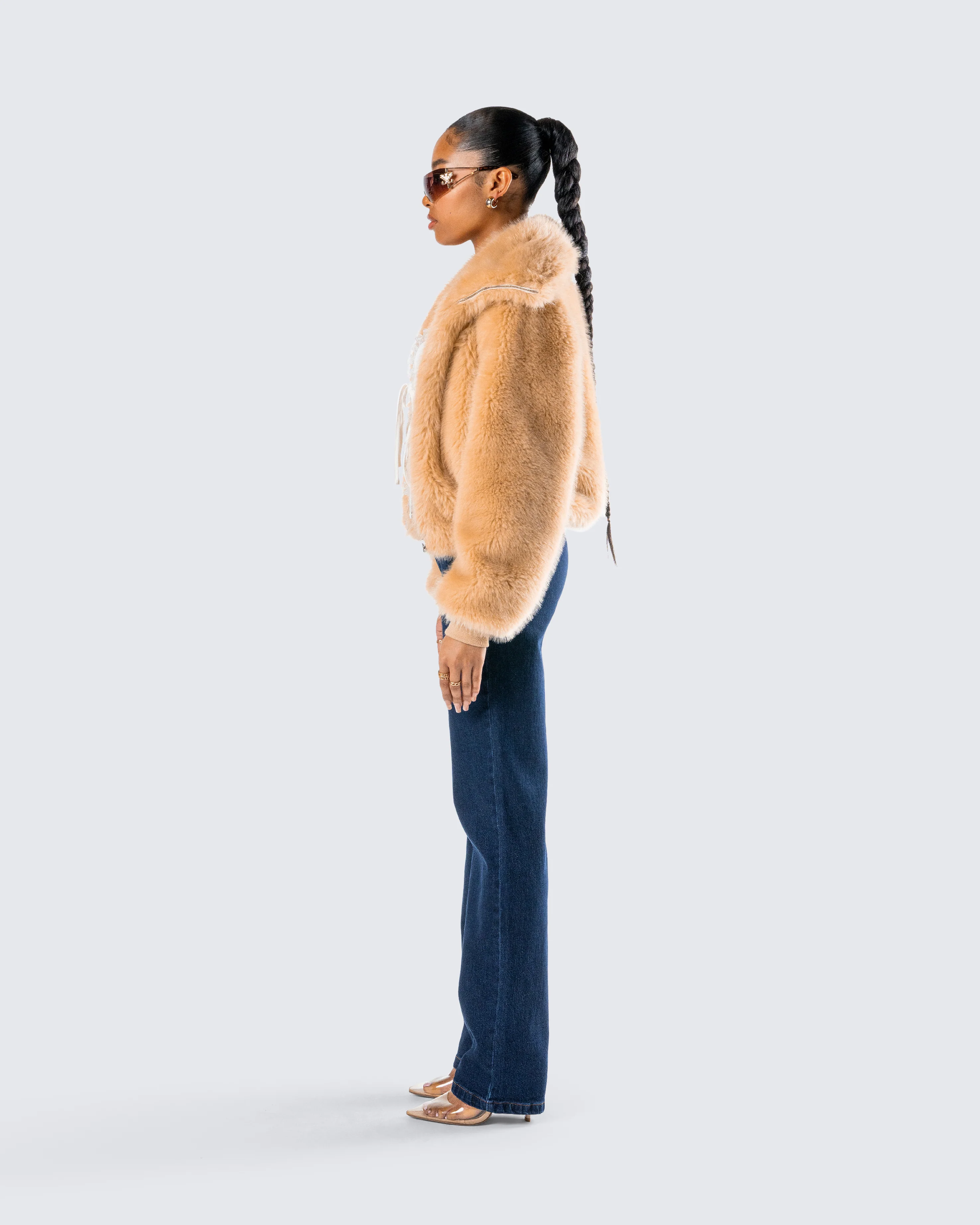 Briar Tan Faux Fur Bomber Jacket - Image 6