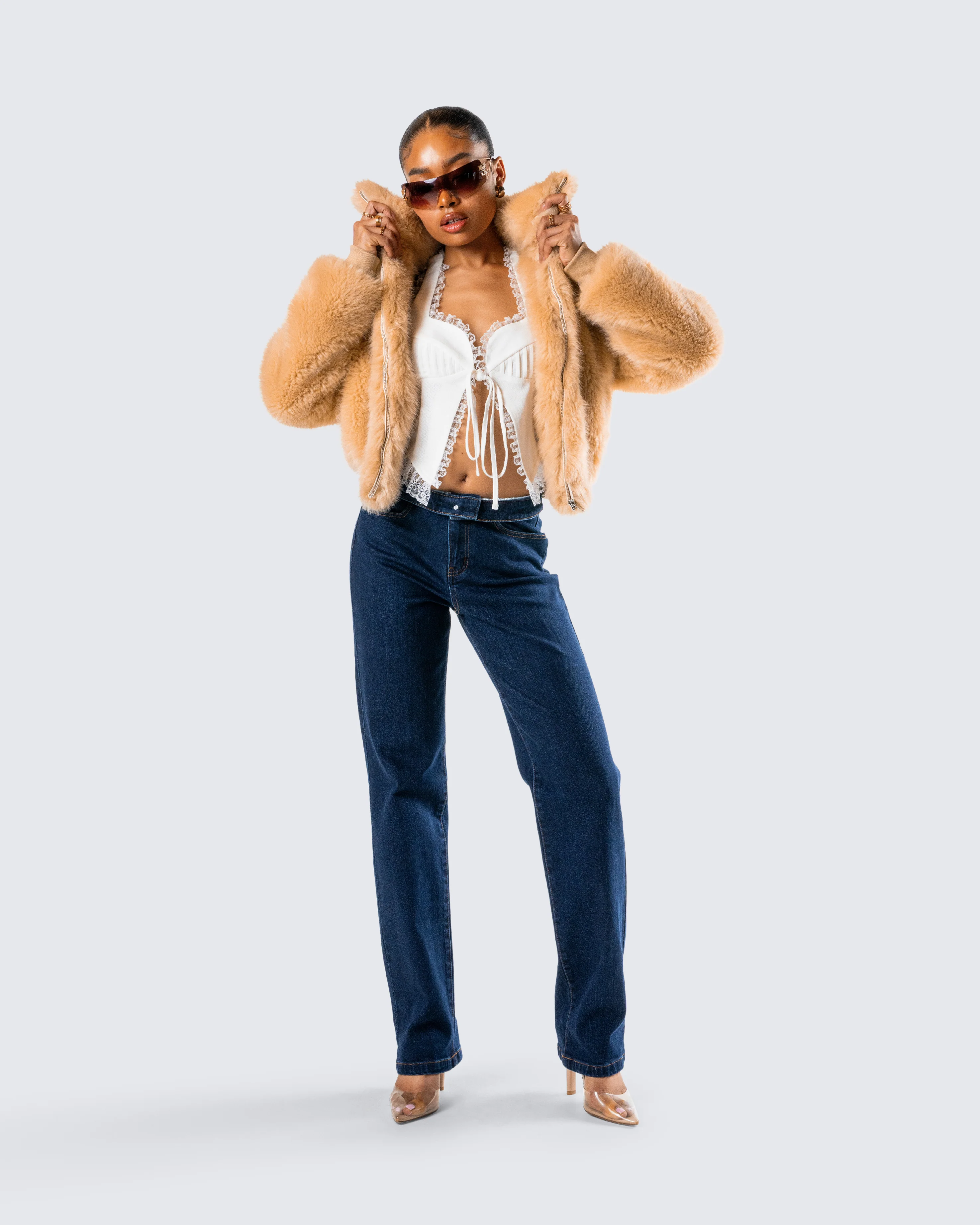 Briar Tan Faux Fur Bomber Jacket - Image 8