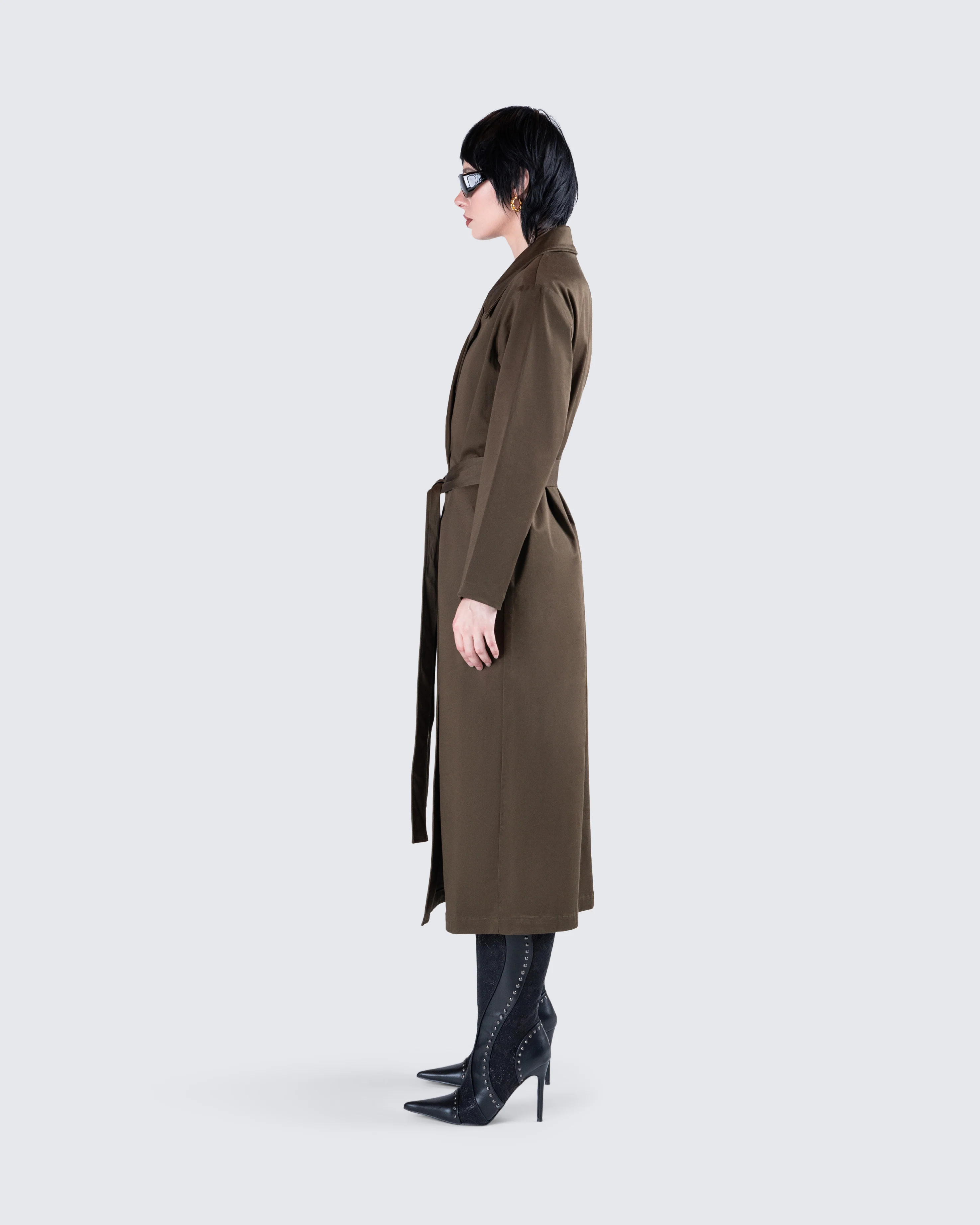 Bryn Dark Olive Belted Trench Coat - Image 6