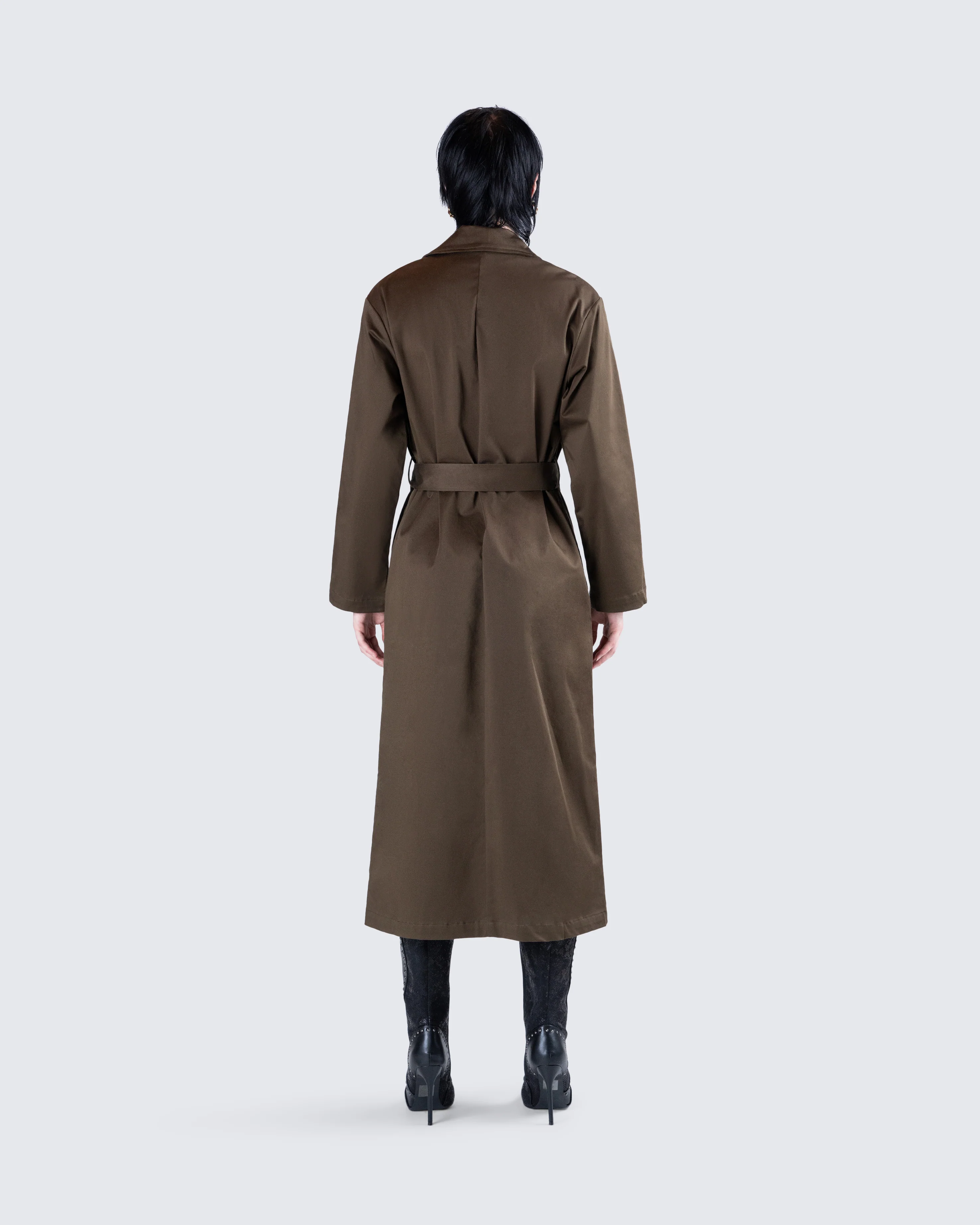 Bryn Dark Olive Belted Trench Coat - Image 7