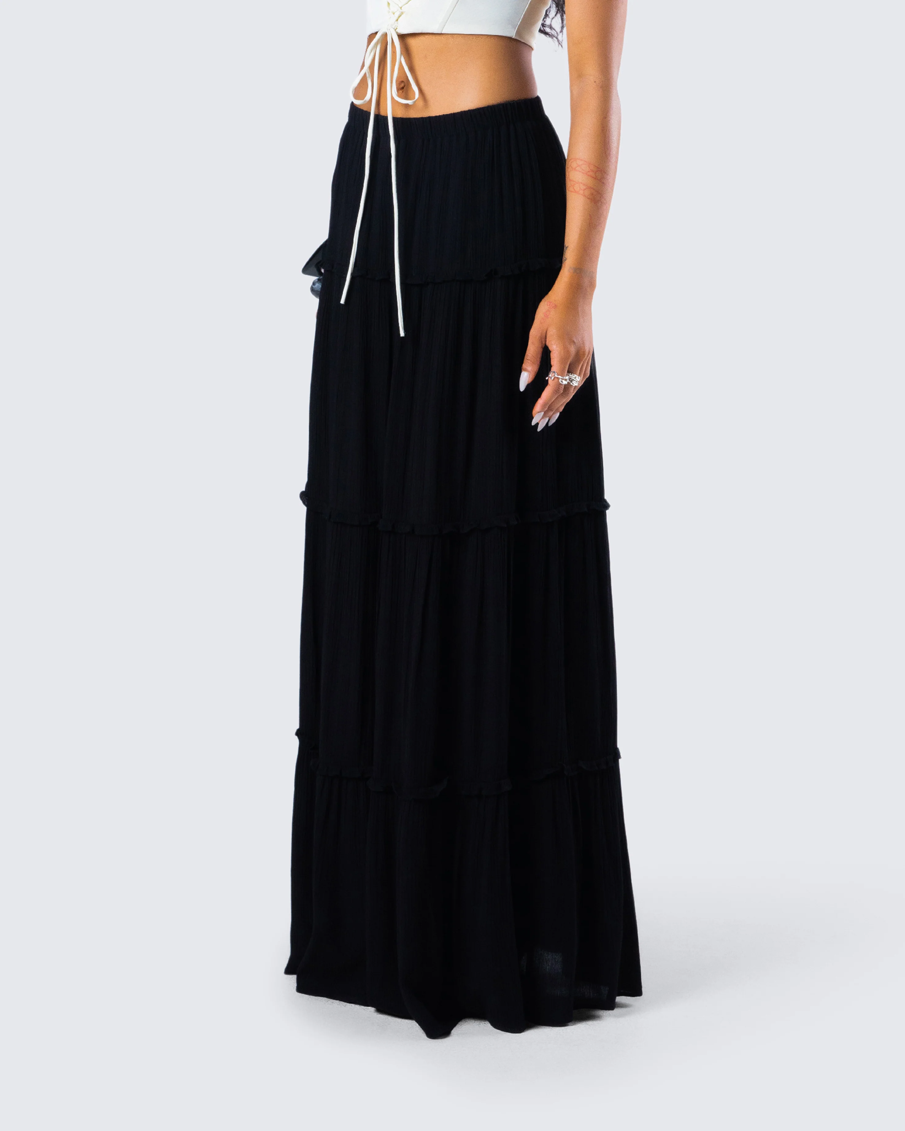Cailin Black Tiered Maxi Skirt - Image 5