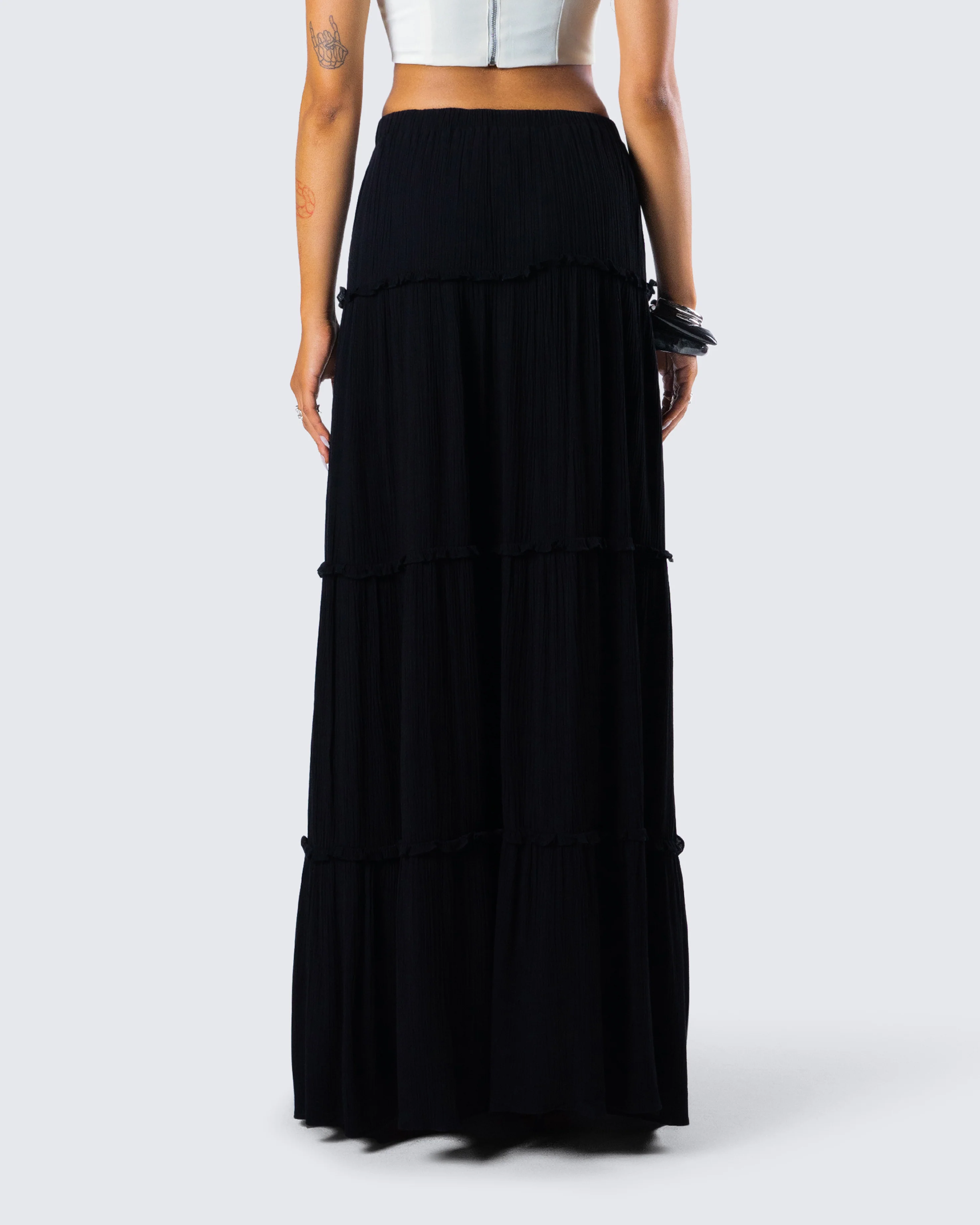 Cailin Black Tiered Maxi Skirt - Image 7