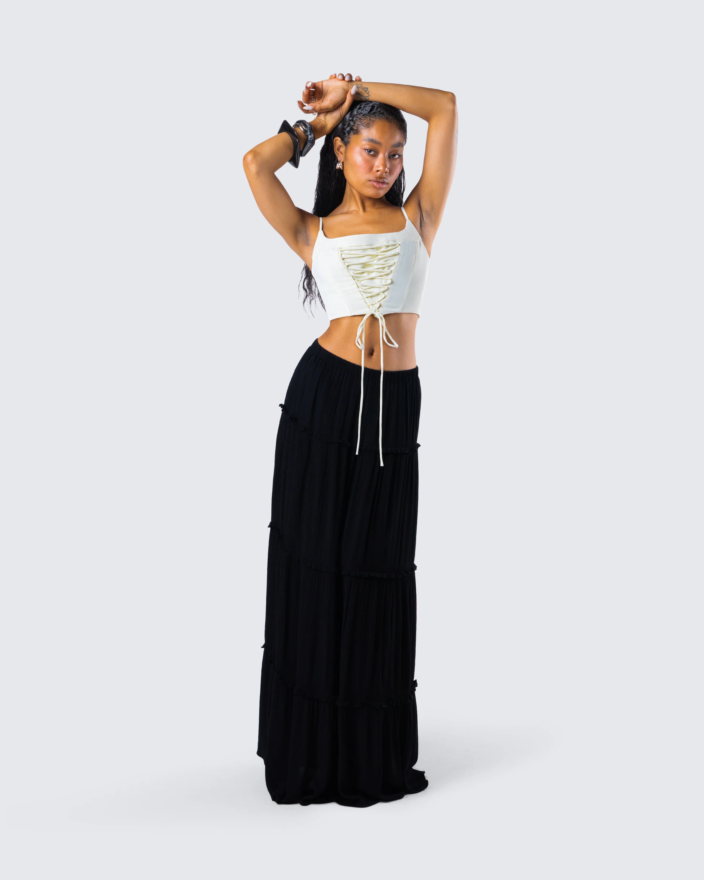 Cailin Black Tiered Maxi Skirt - Image 9