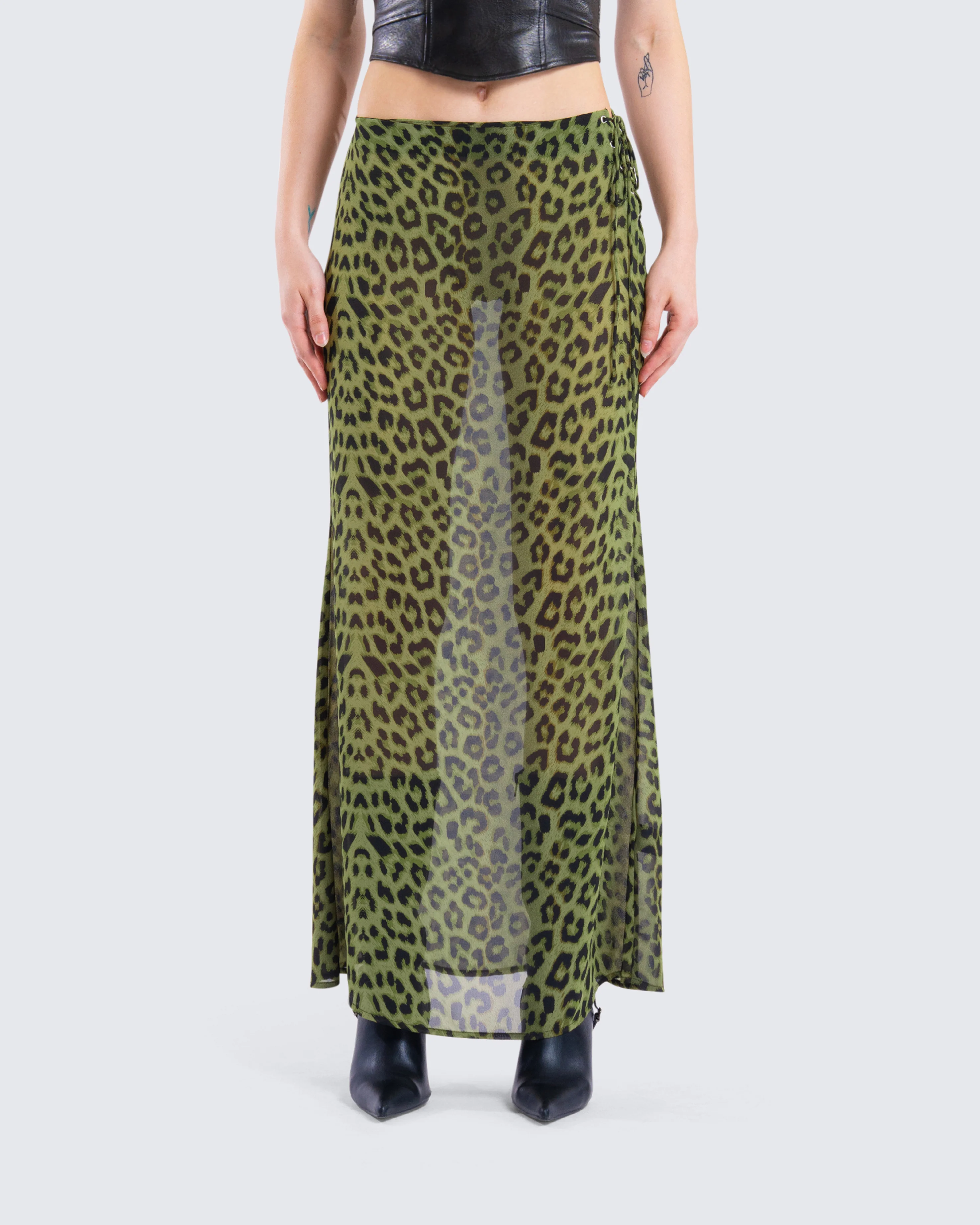 Calista Lime Leopard Maxi Skirt - Image 4