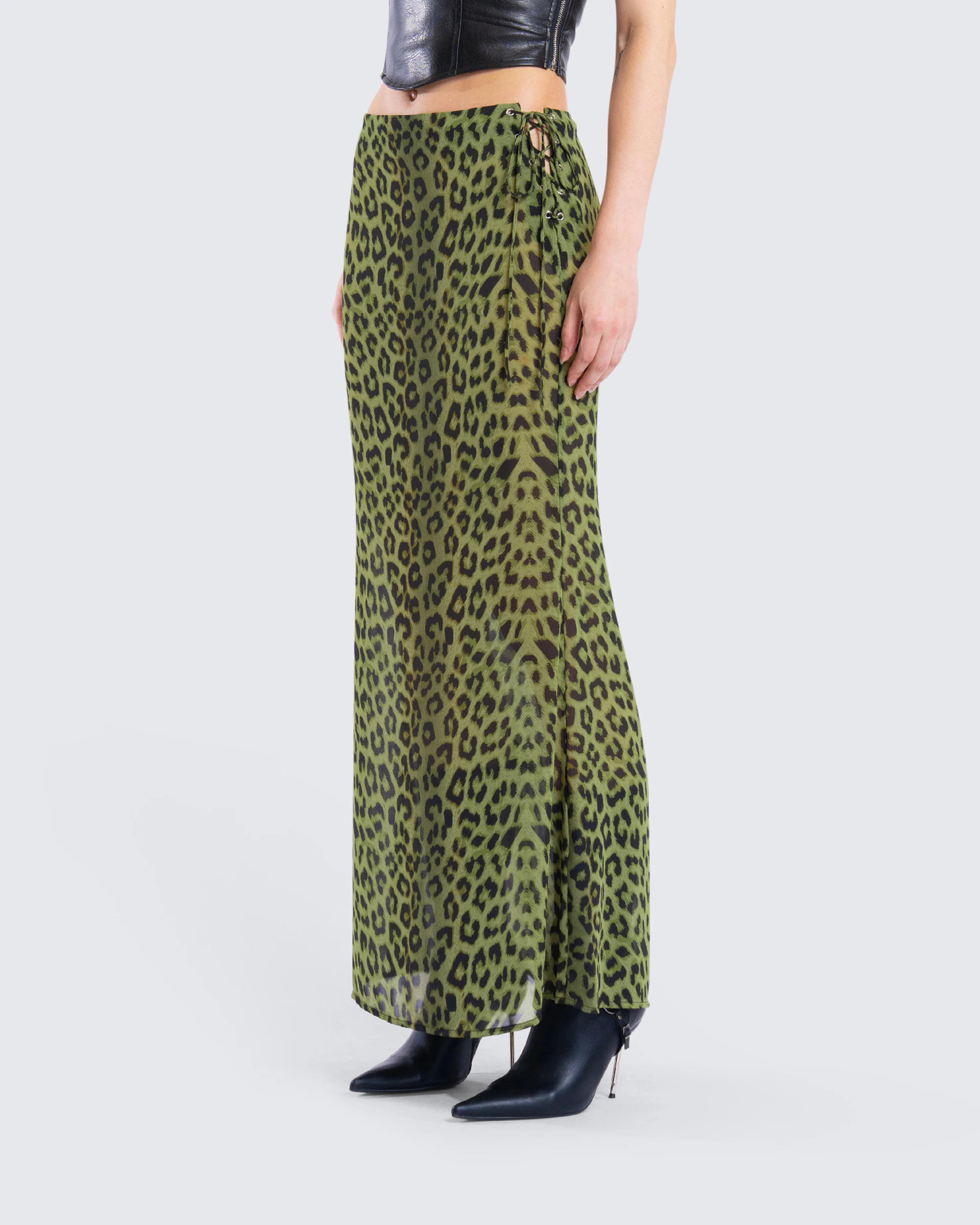 Calista Lime Leopard Maxi Skirt - Image 5