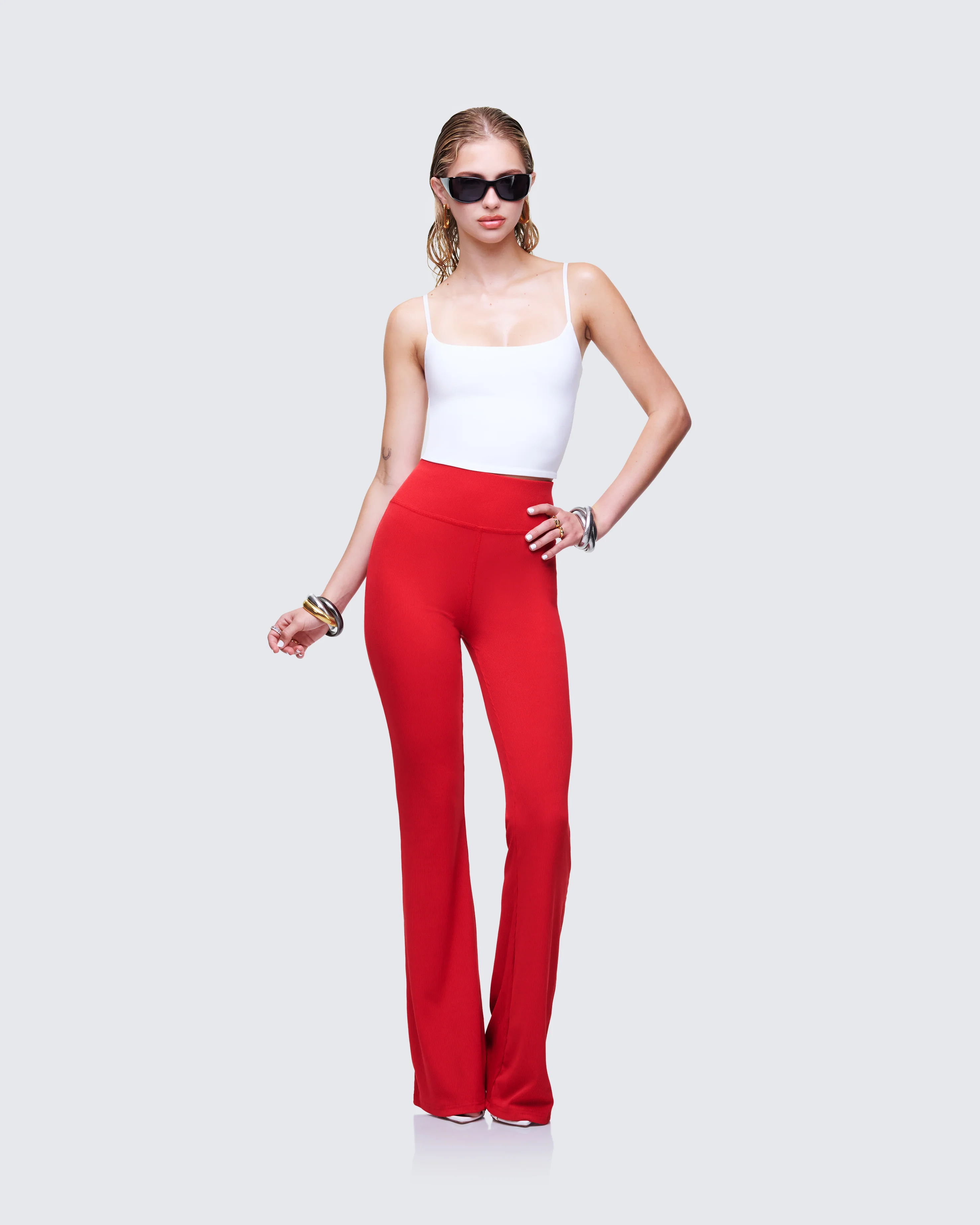 Cambree Red Ribbed Flare Legging - Image 5