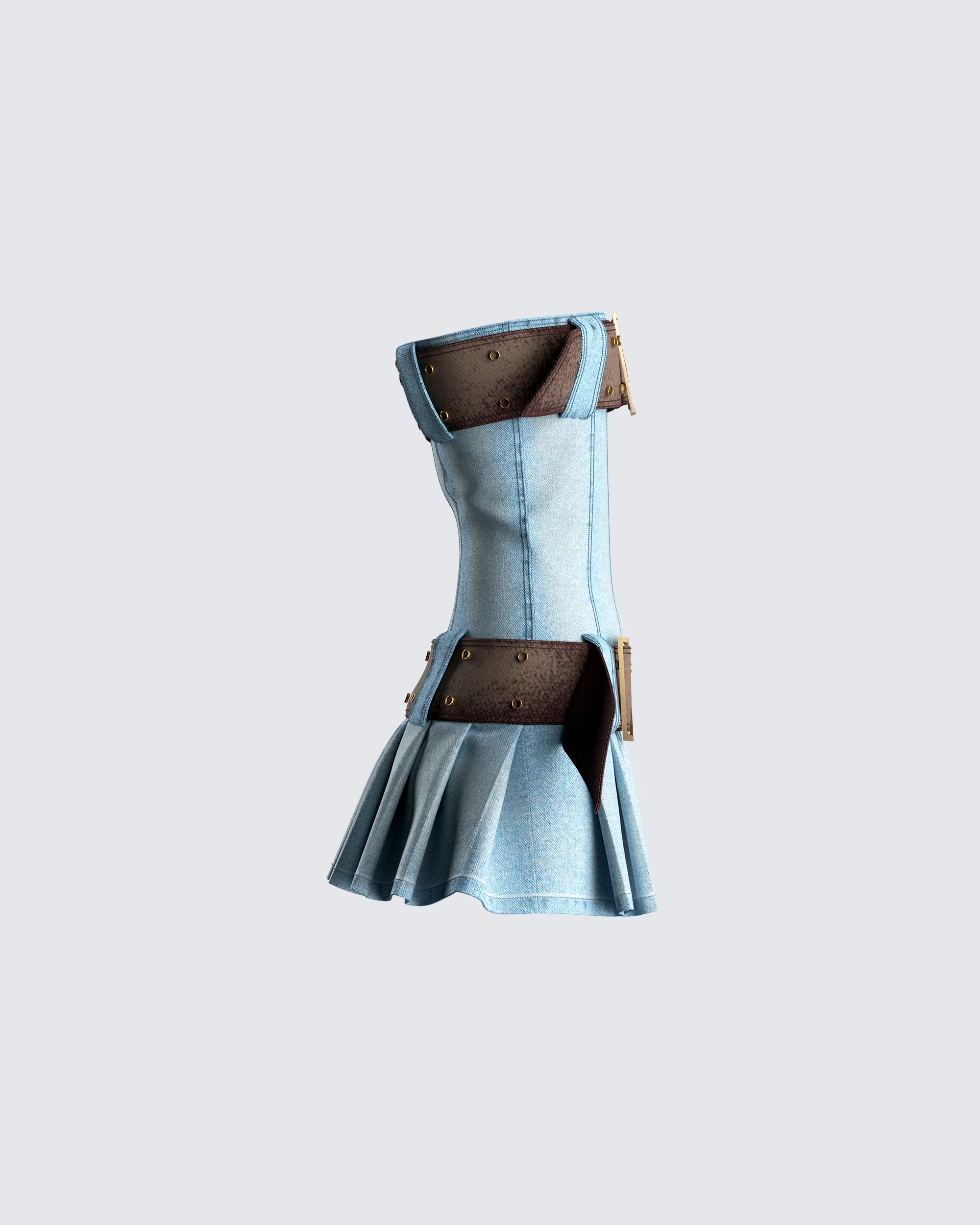 Cambry Blue Pleated Denim Dress - Image 2