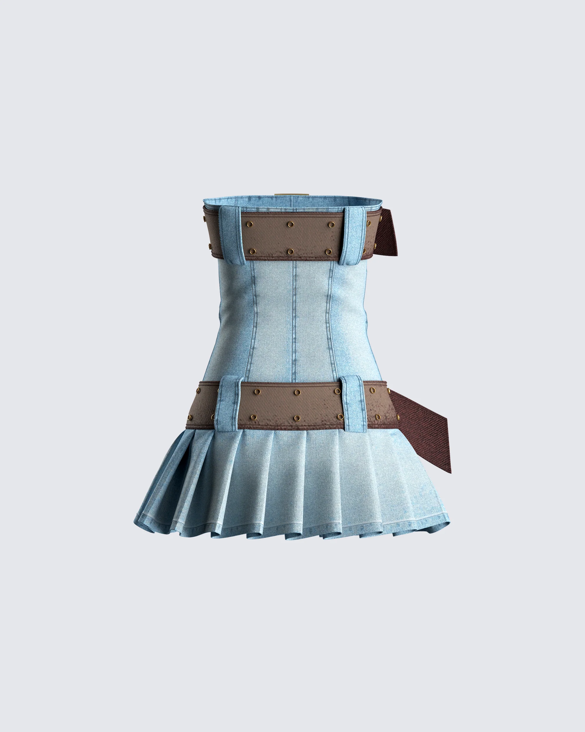 Cambry Blue Pleated Denim Dress - Image 3