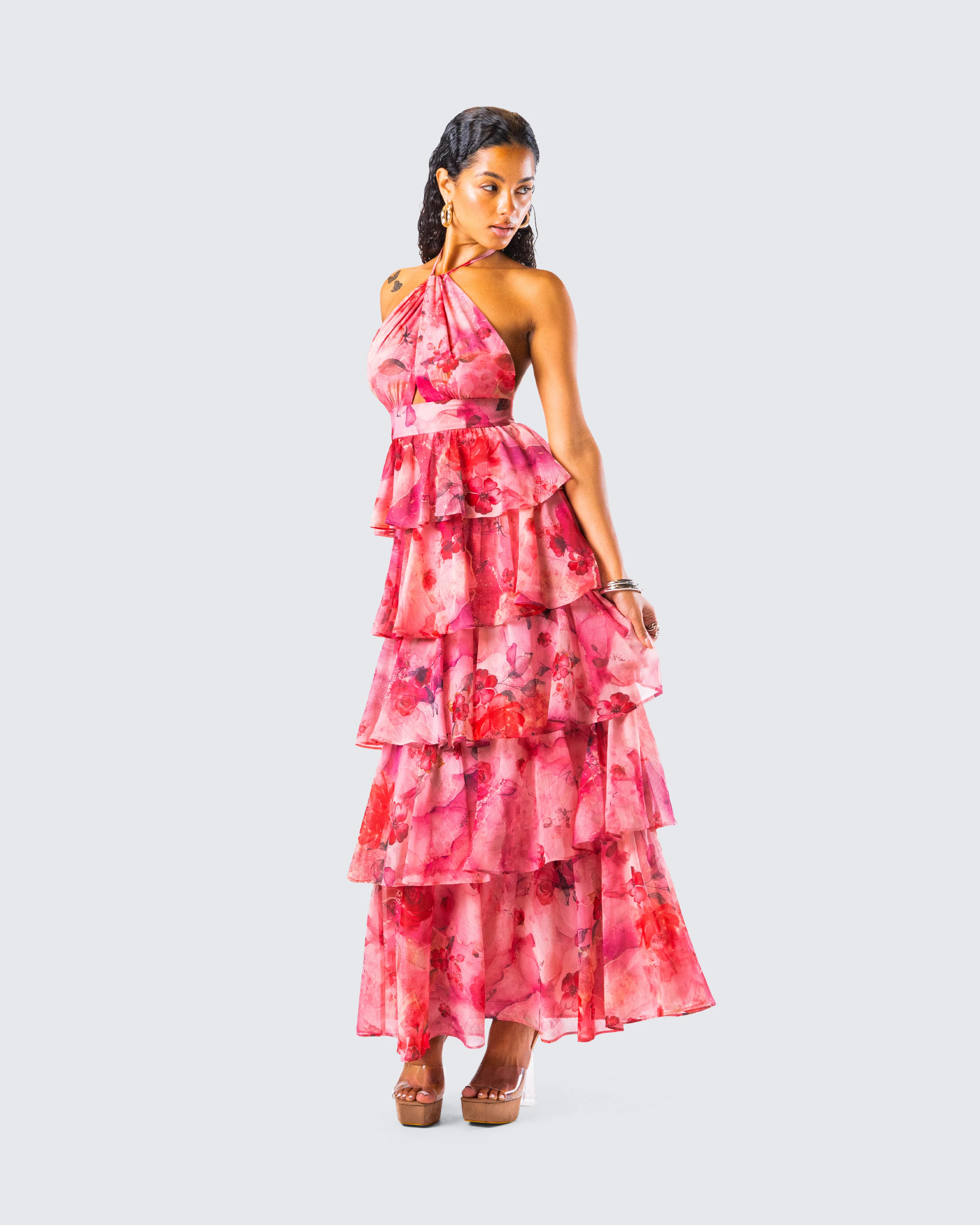 Caprice Pink Floral Maxi Dress - Image 8