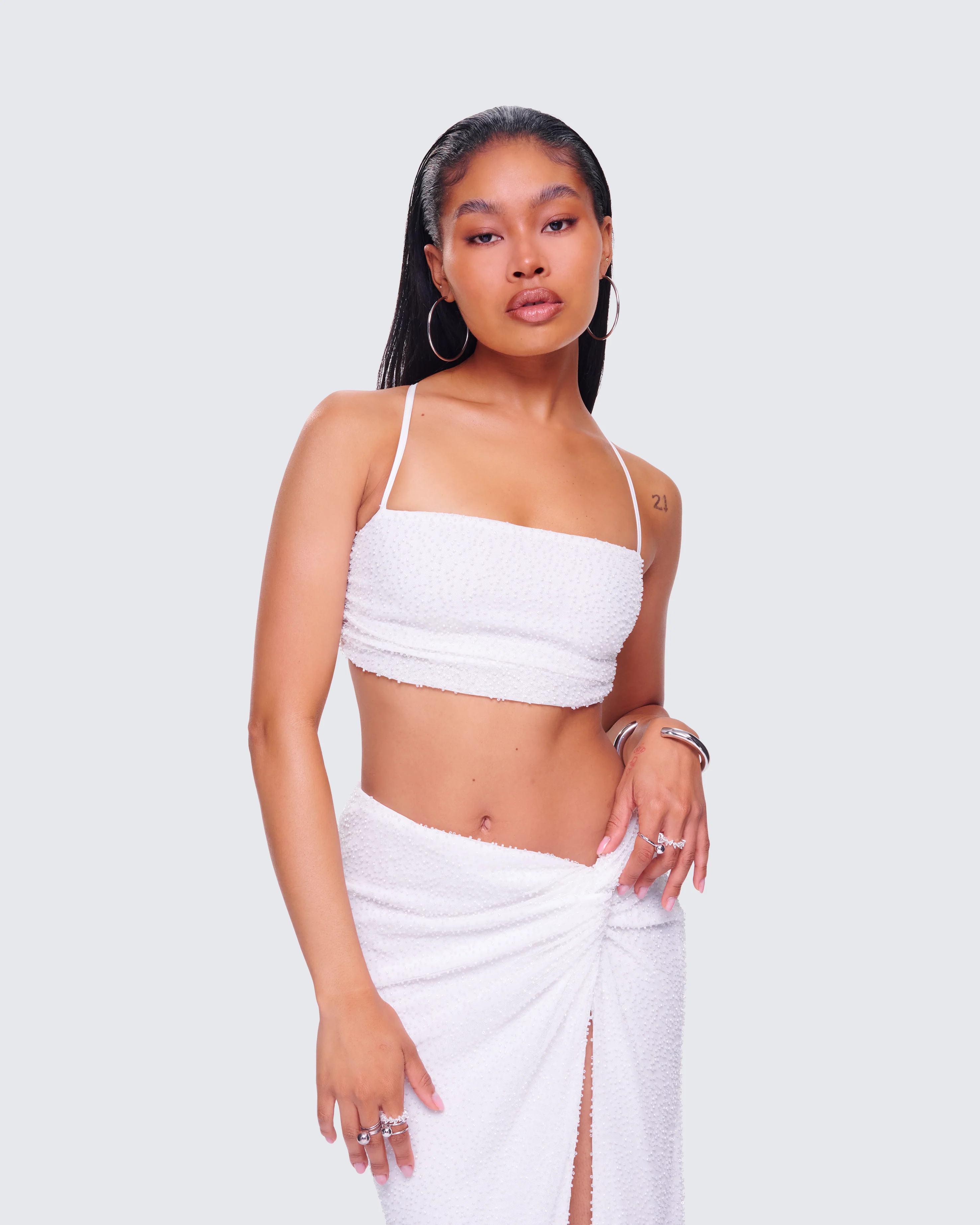 Carly White Beaded Bandeau Top - Image 4