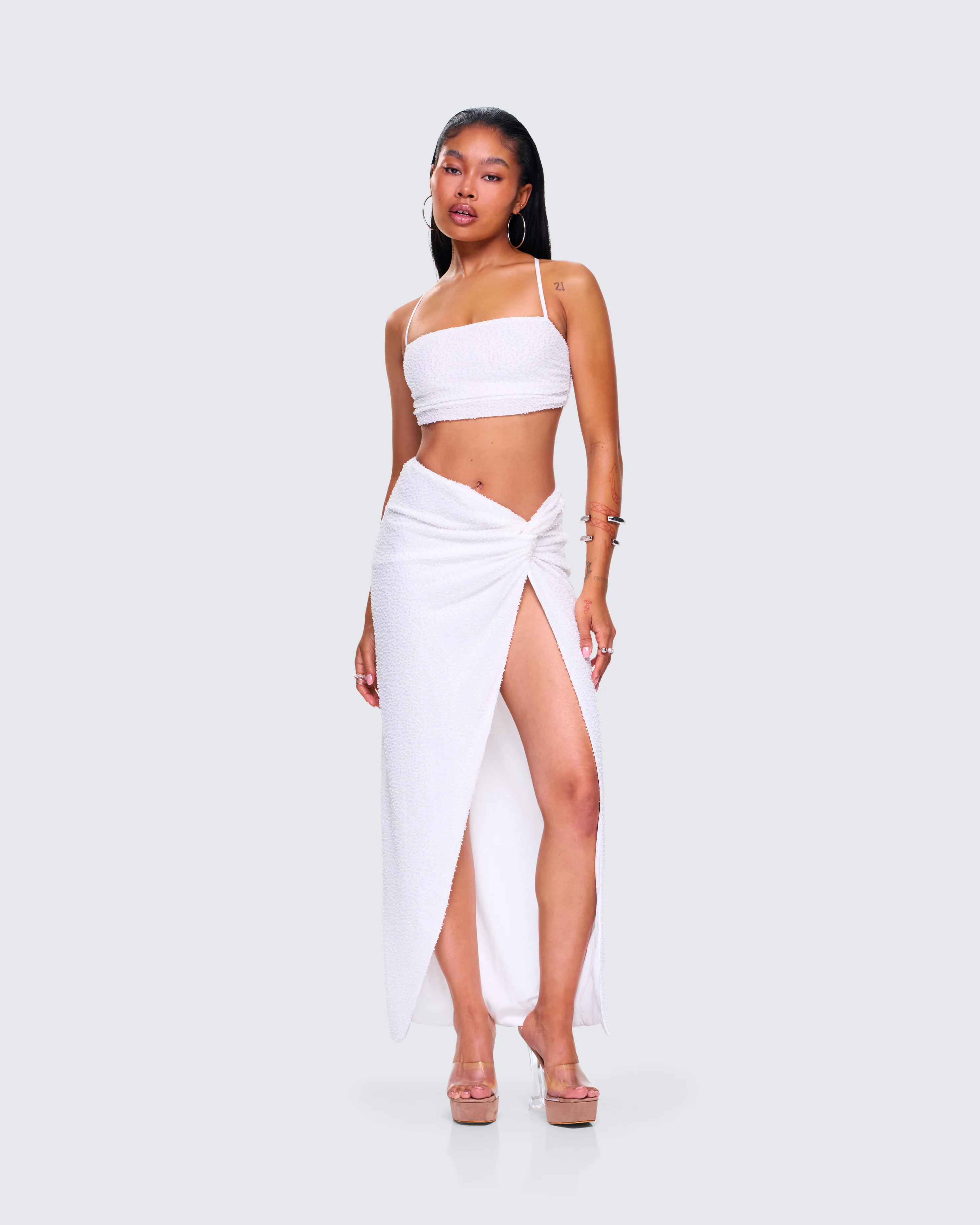 Carly White Beaded Drape Skirt - Image 8