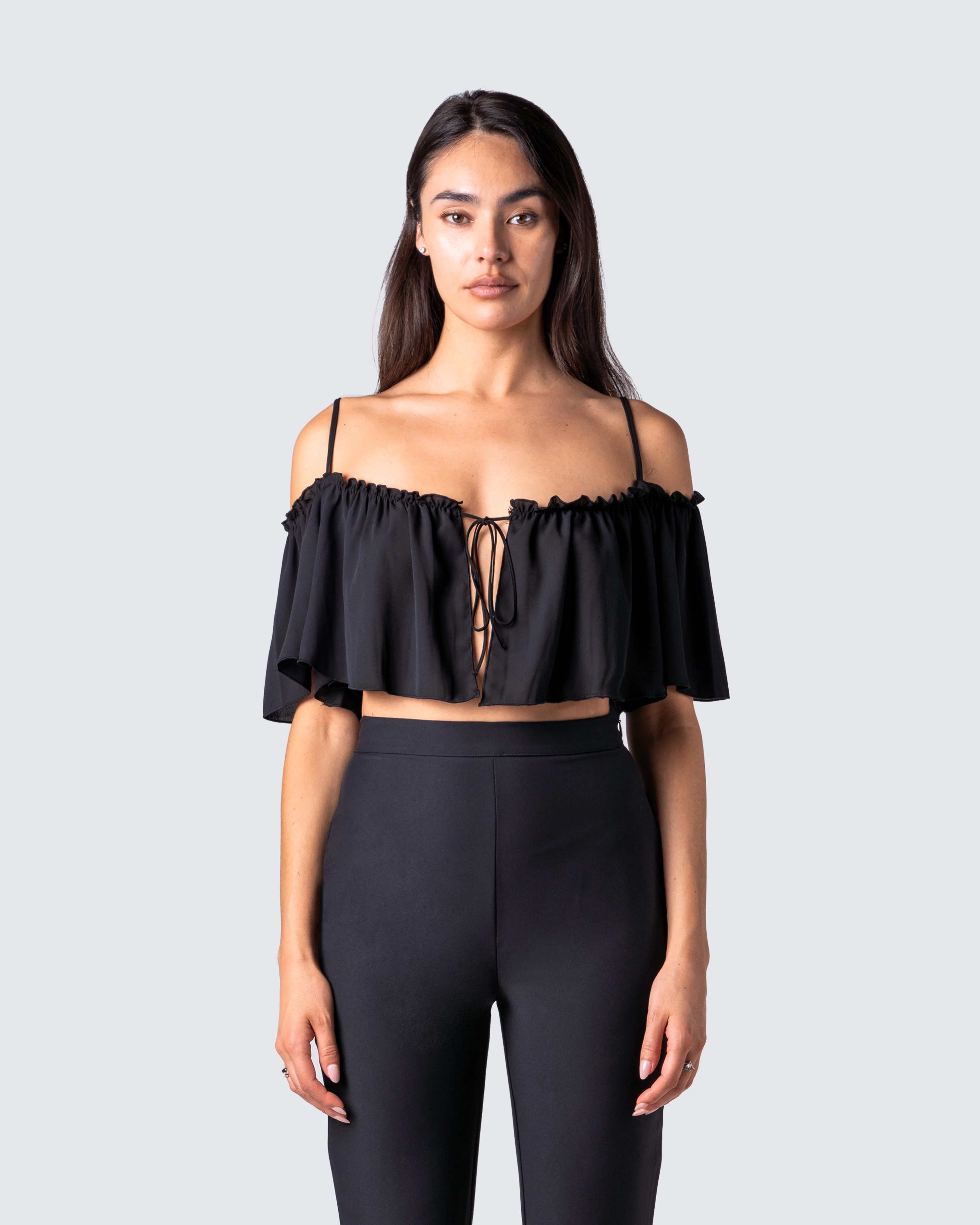 Catalina Black Chiffon Ruffle Top - Image 4