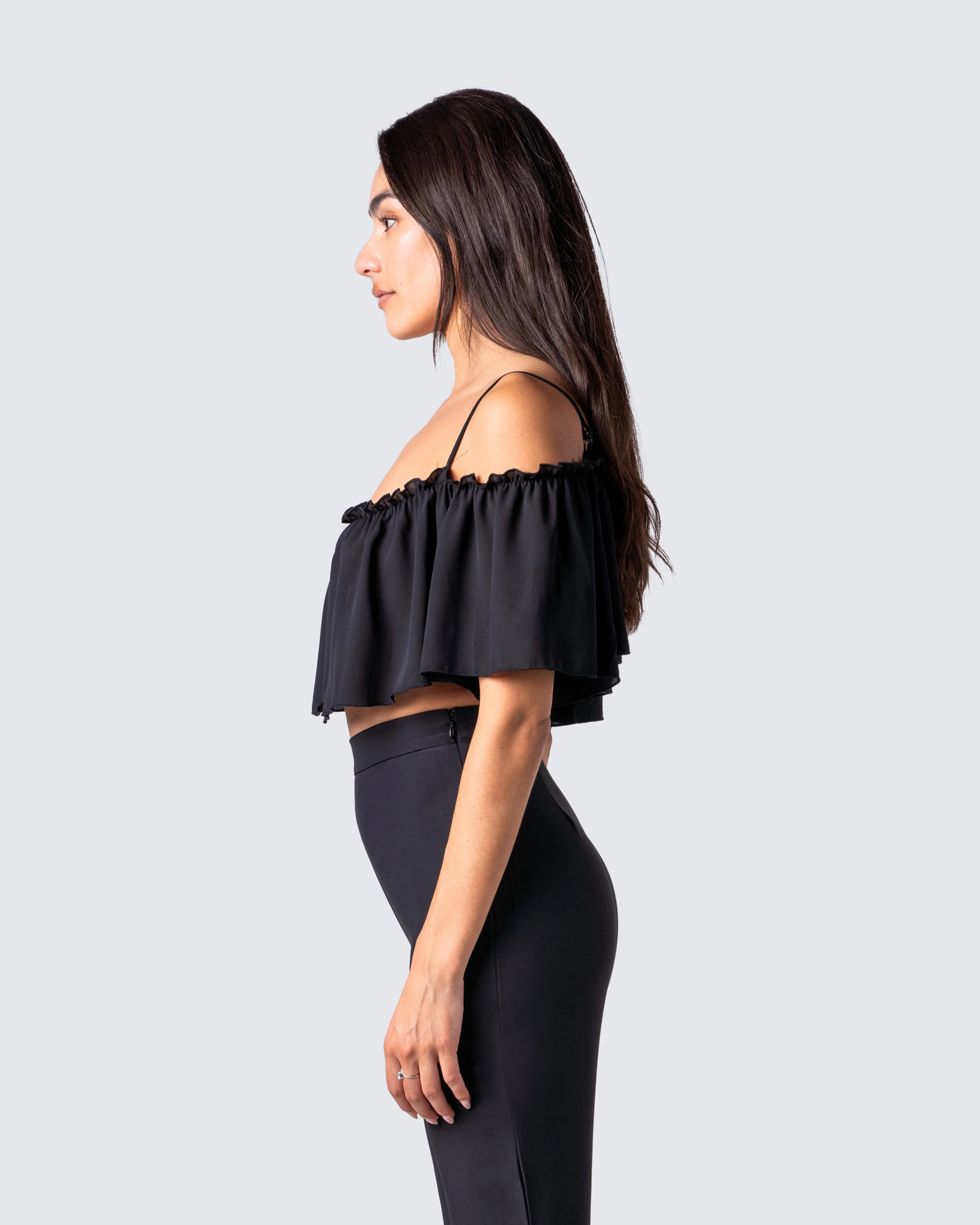 Catalina Black Chiffon Ruffle Top - Image 5