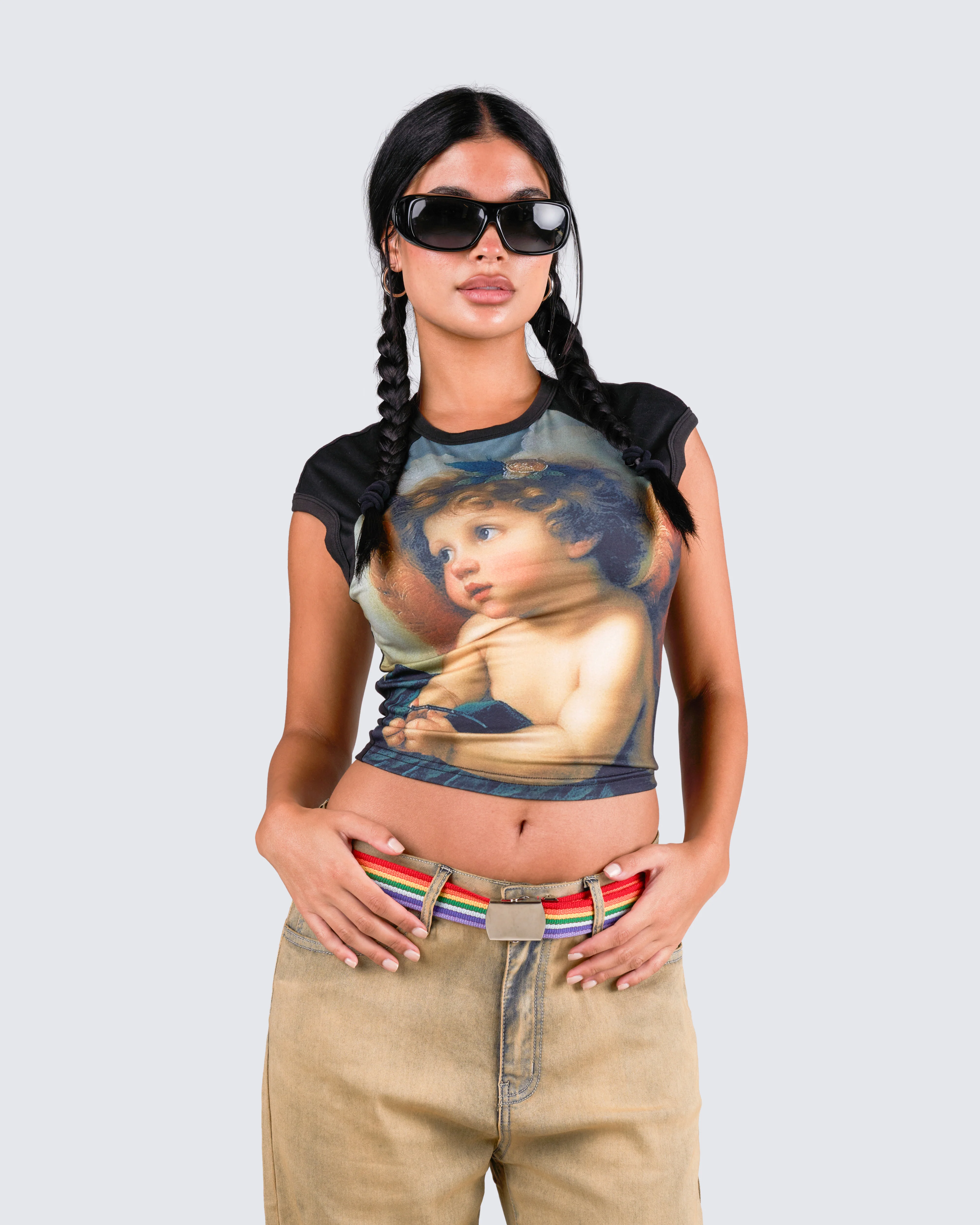 Cheryse Angel Print Jersey Top - Image 8