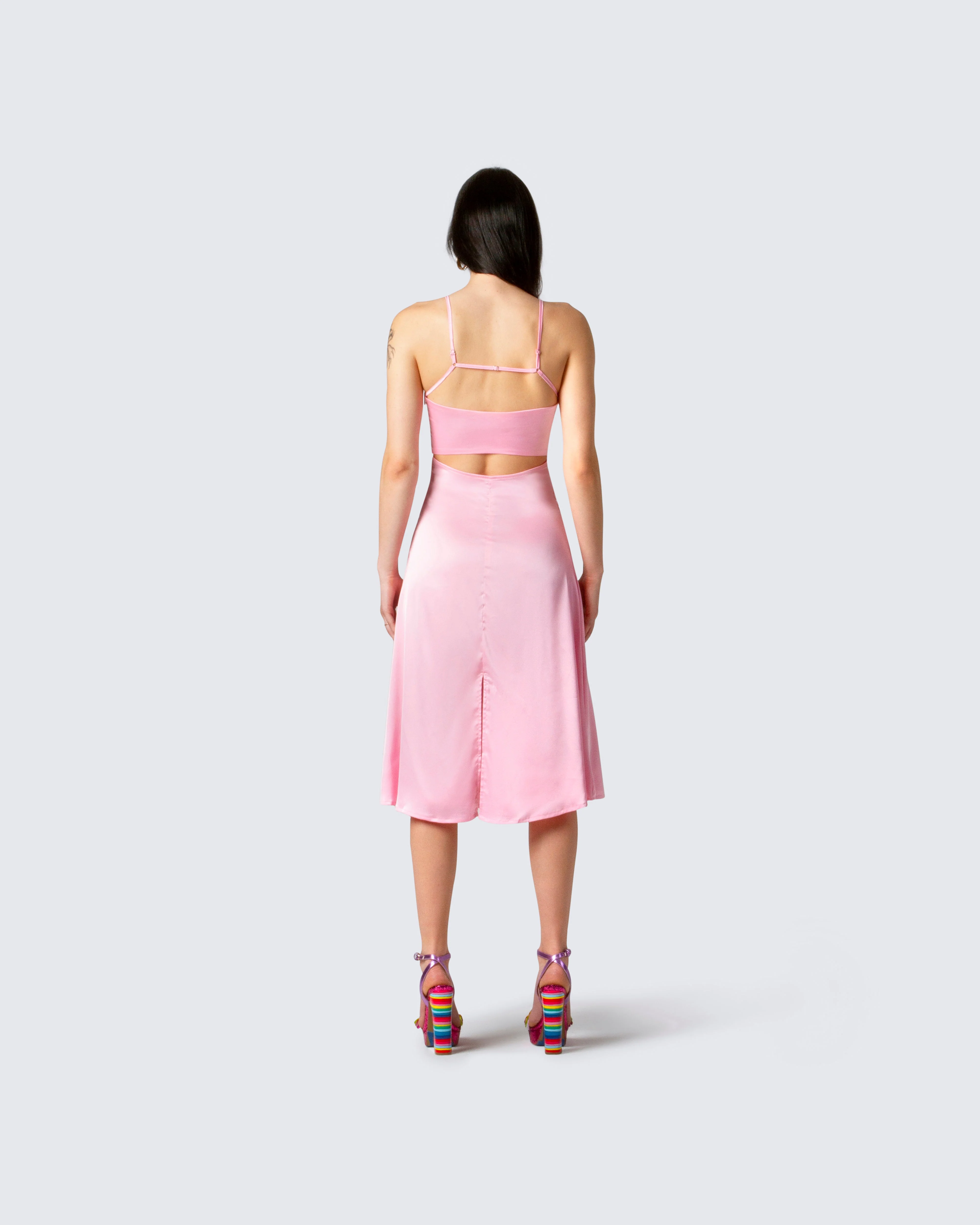 Chrishell Satin Cut Out Midi Dress - Image 5