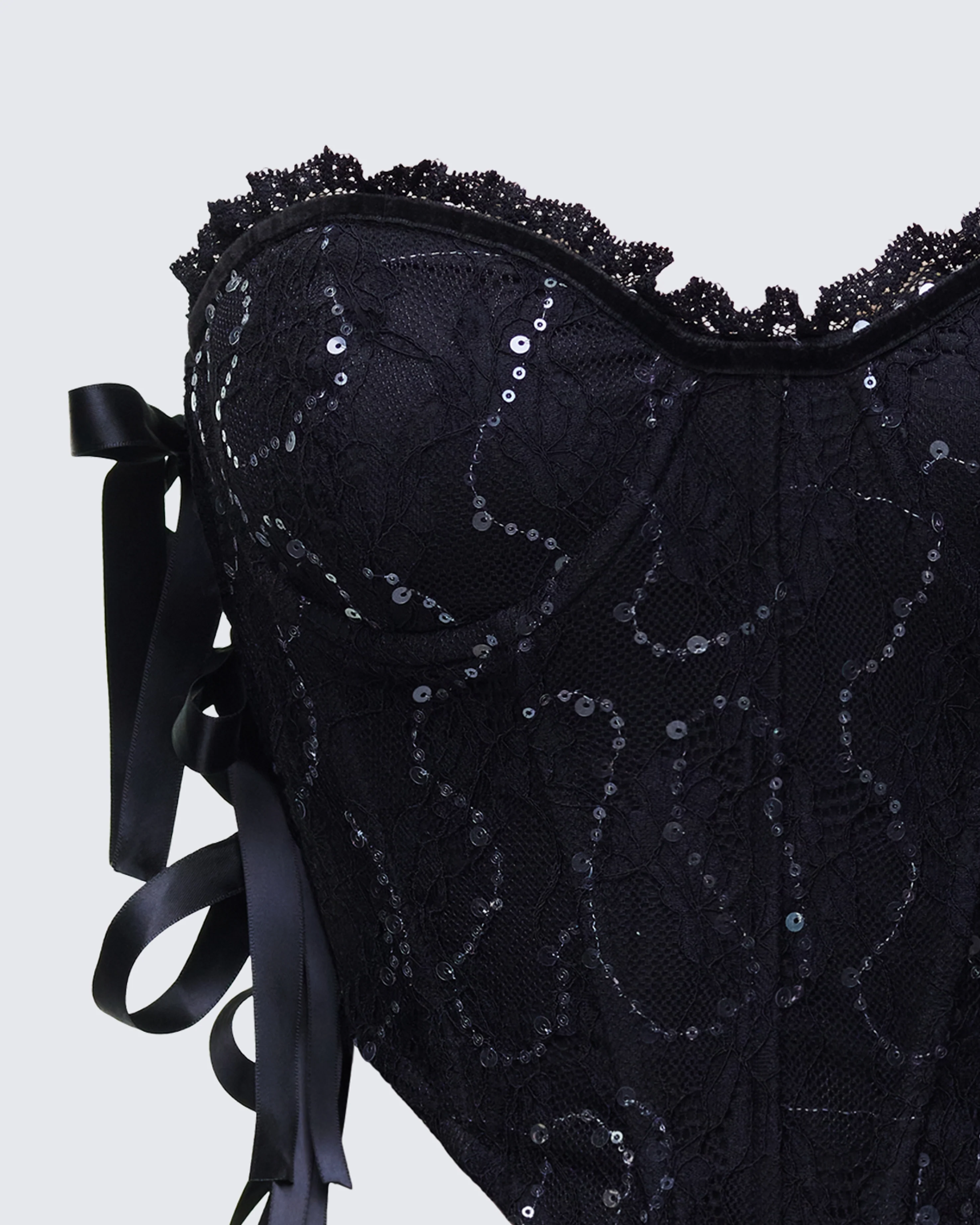 Cinday Black Sequin Side Tie Corset - Image 6