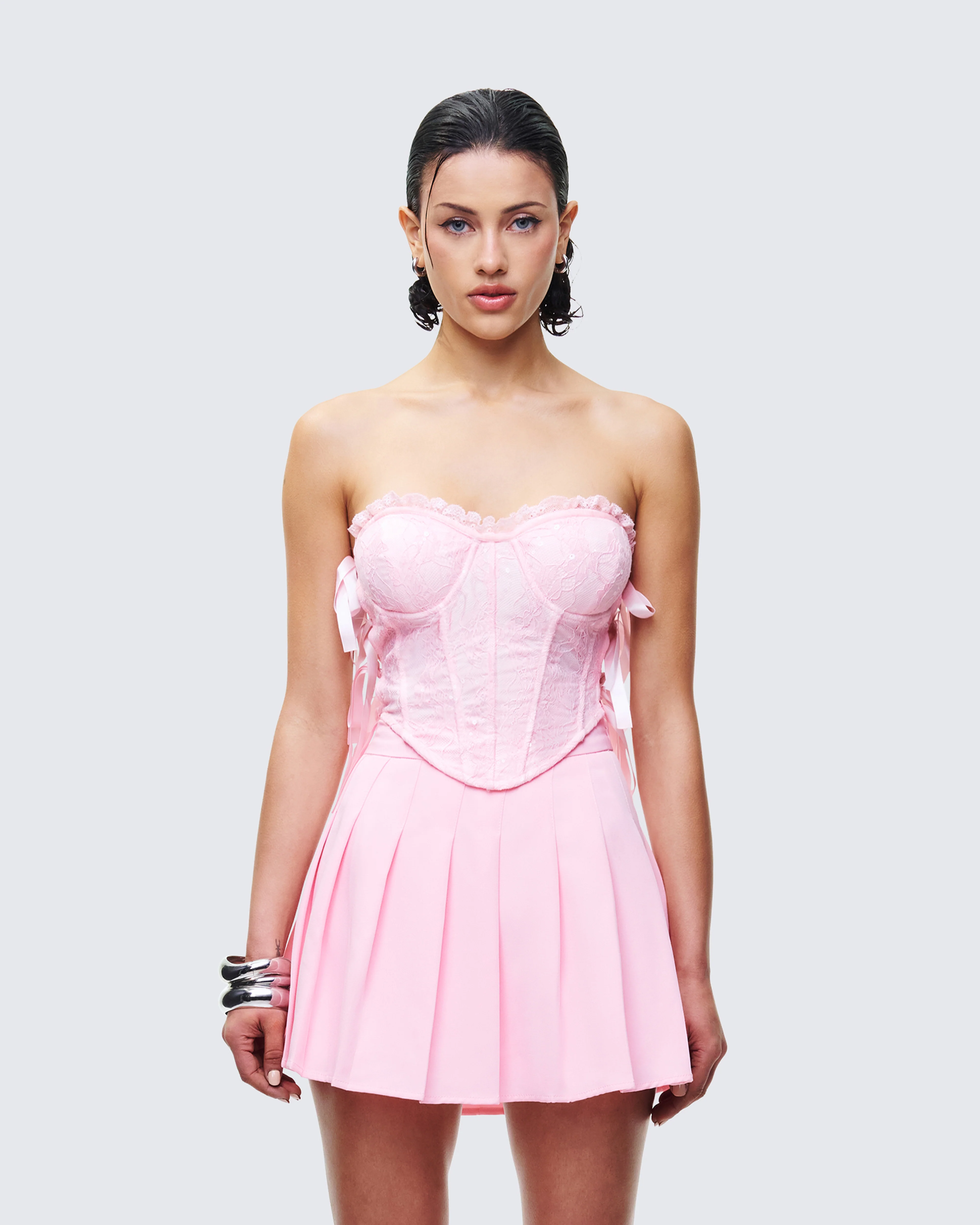 Cinday Pink Sequin Side Tie Corset - Image 2