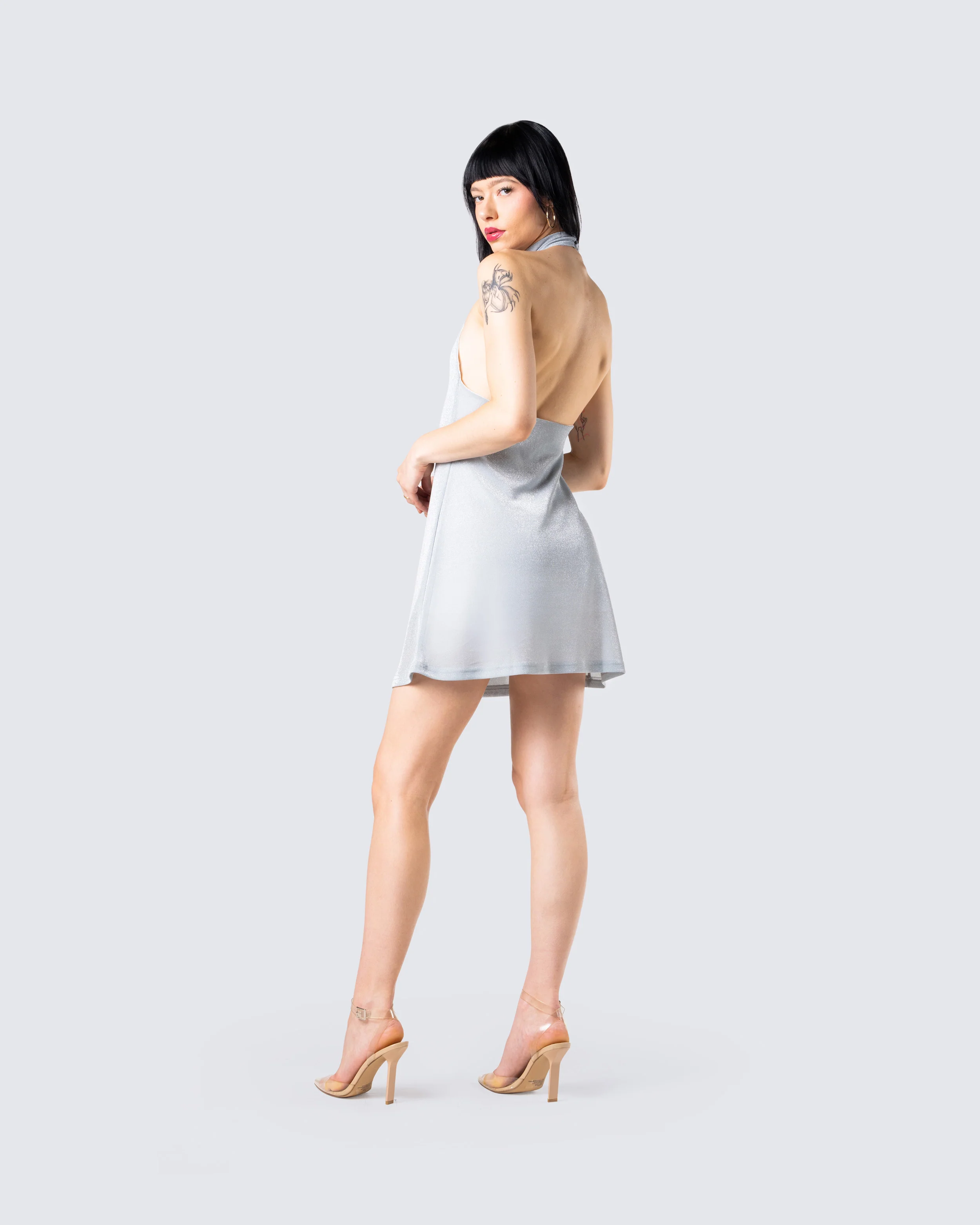 Cinder Grey Halter Mini Dress - Image 7