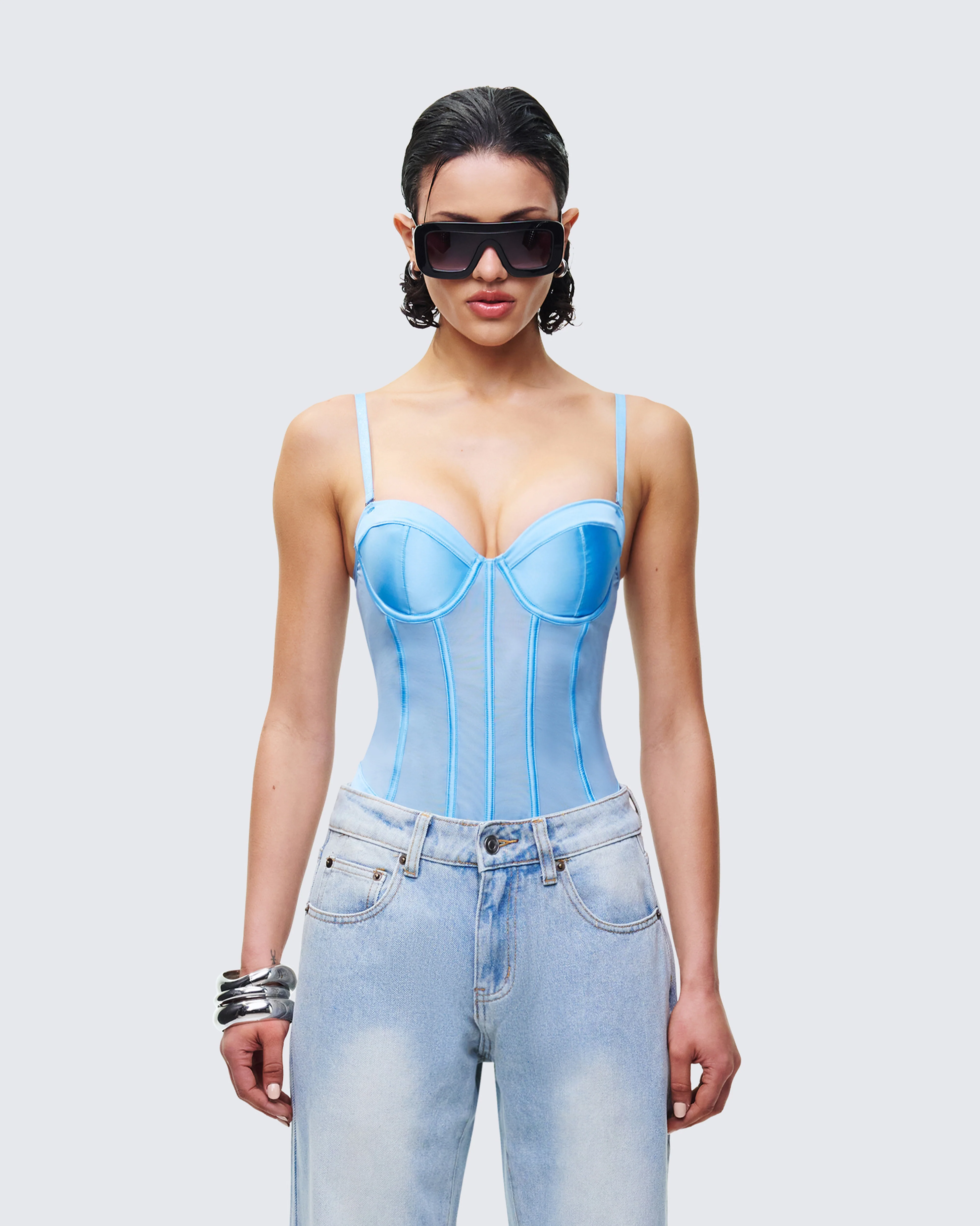 Cinderella Blue Mesh Detachable Strap Bodysuit - Image 2