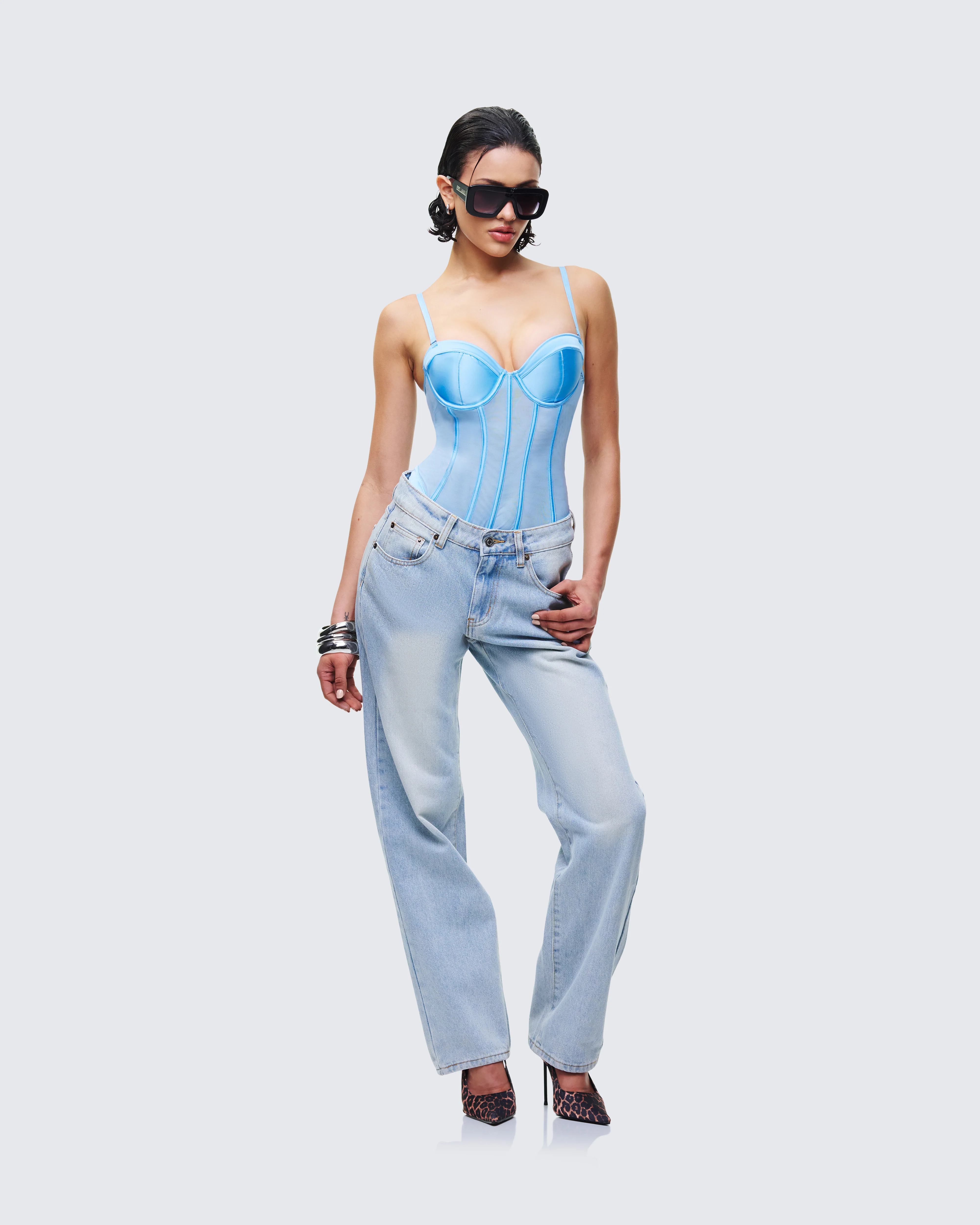 Cinderella Blue Mesh Detachable Strap Bodysuit - Image 5