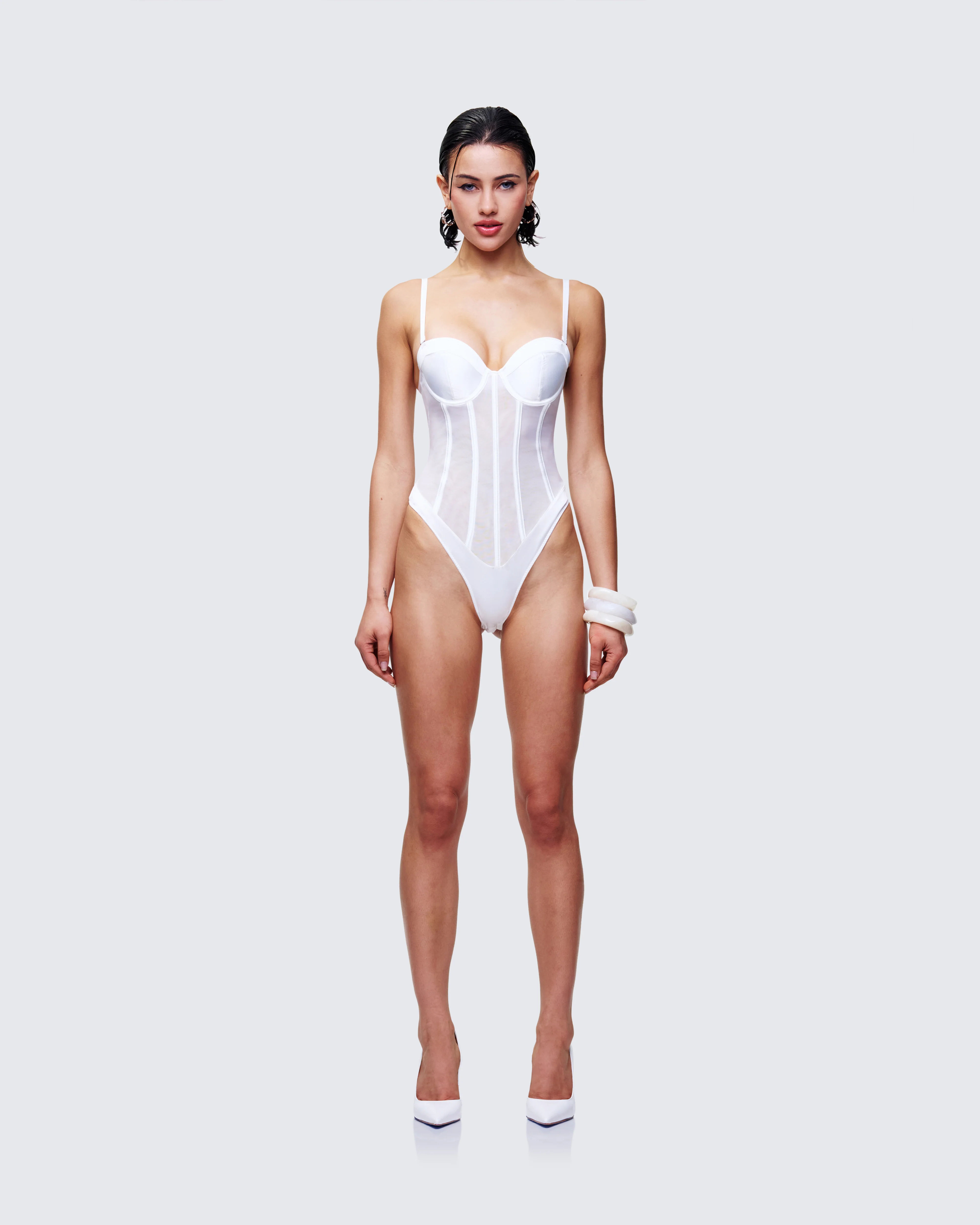 Cinderella Ivory Mesh Detachable Strap Bodysuit - Image 2