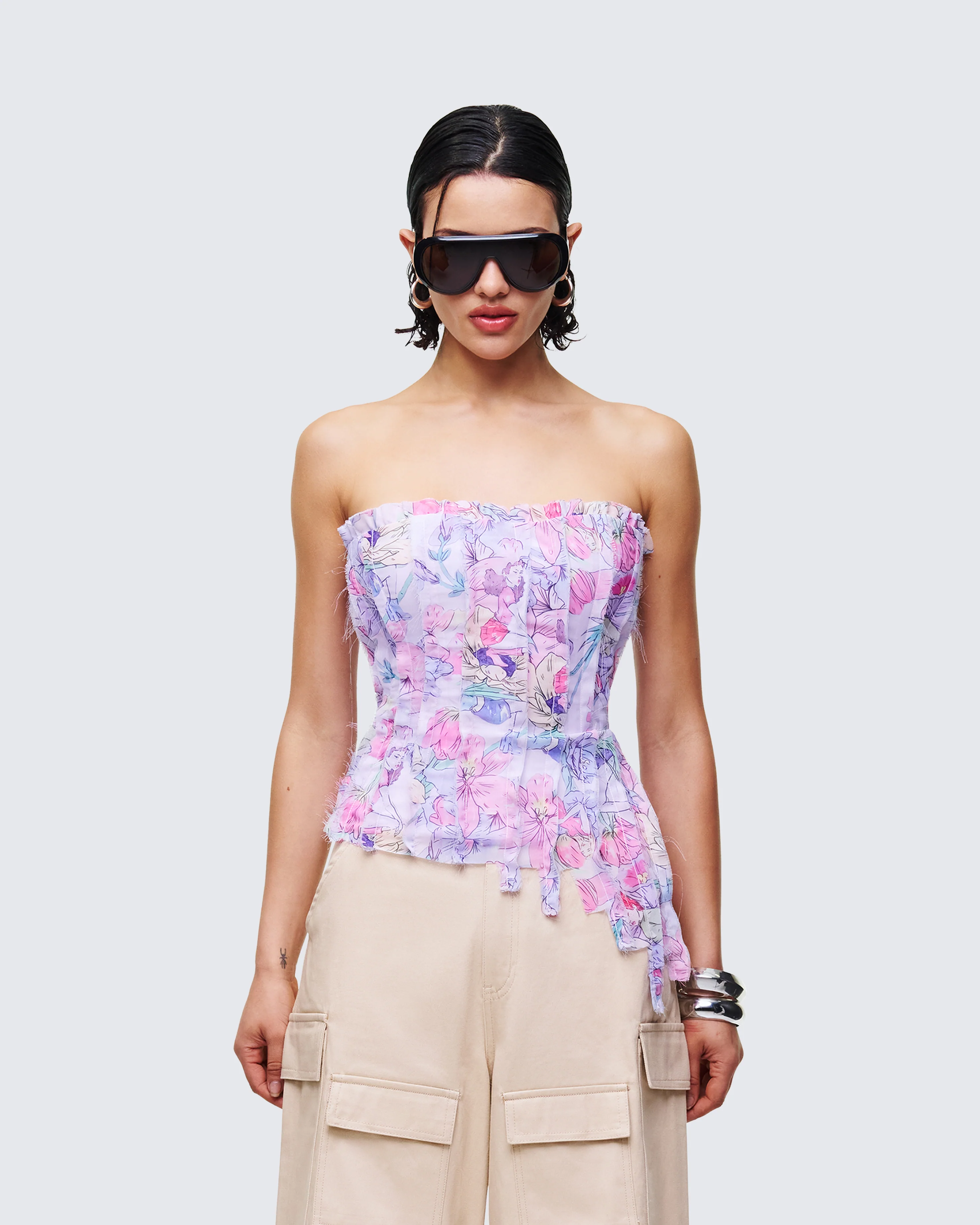 Claudette Lilac Printed Chiffon Corset Top - Image 2