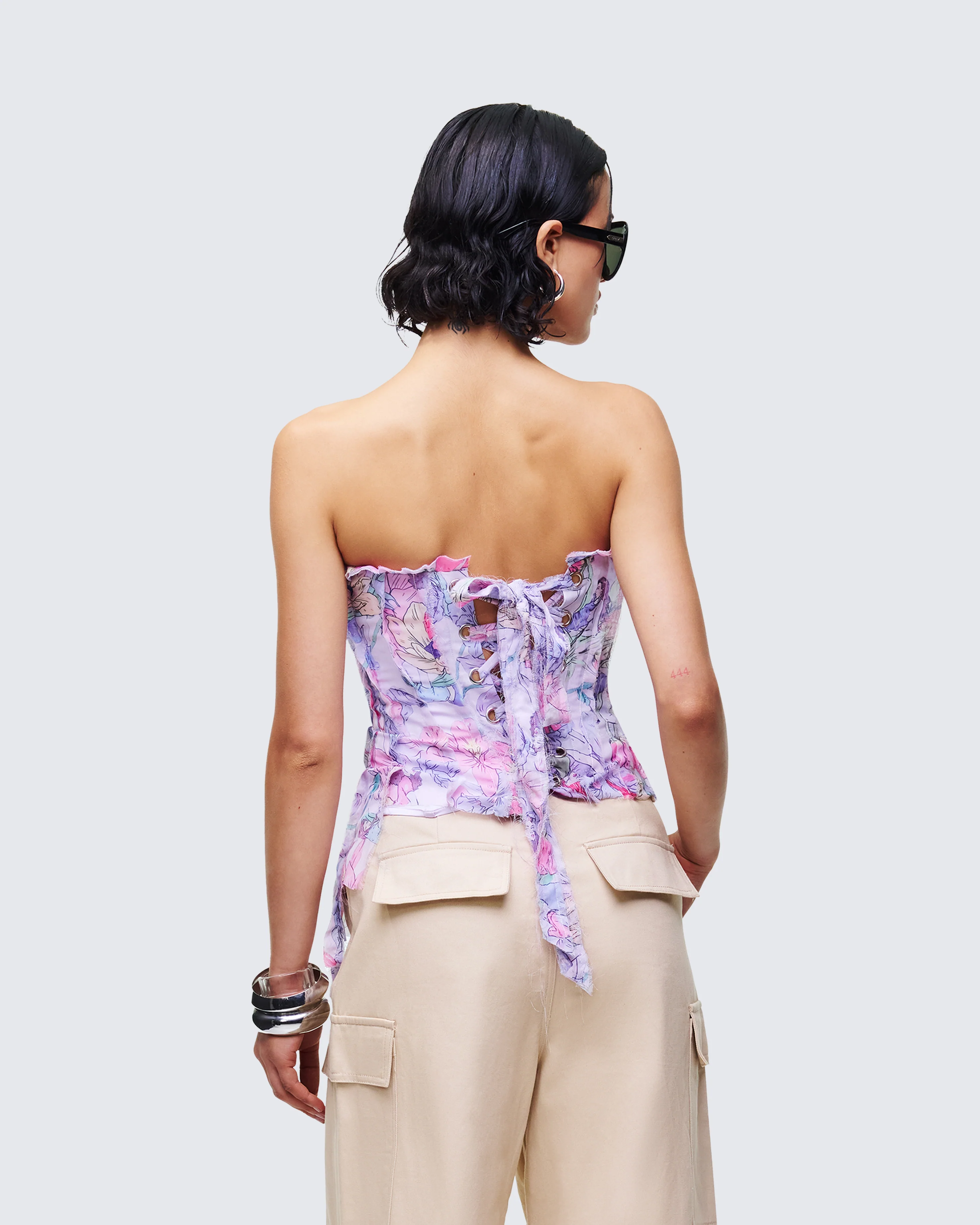 Claudette Lilac Printed Chiffon Corset Top - Image 4