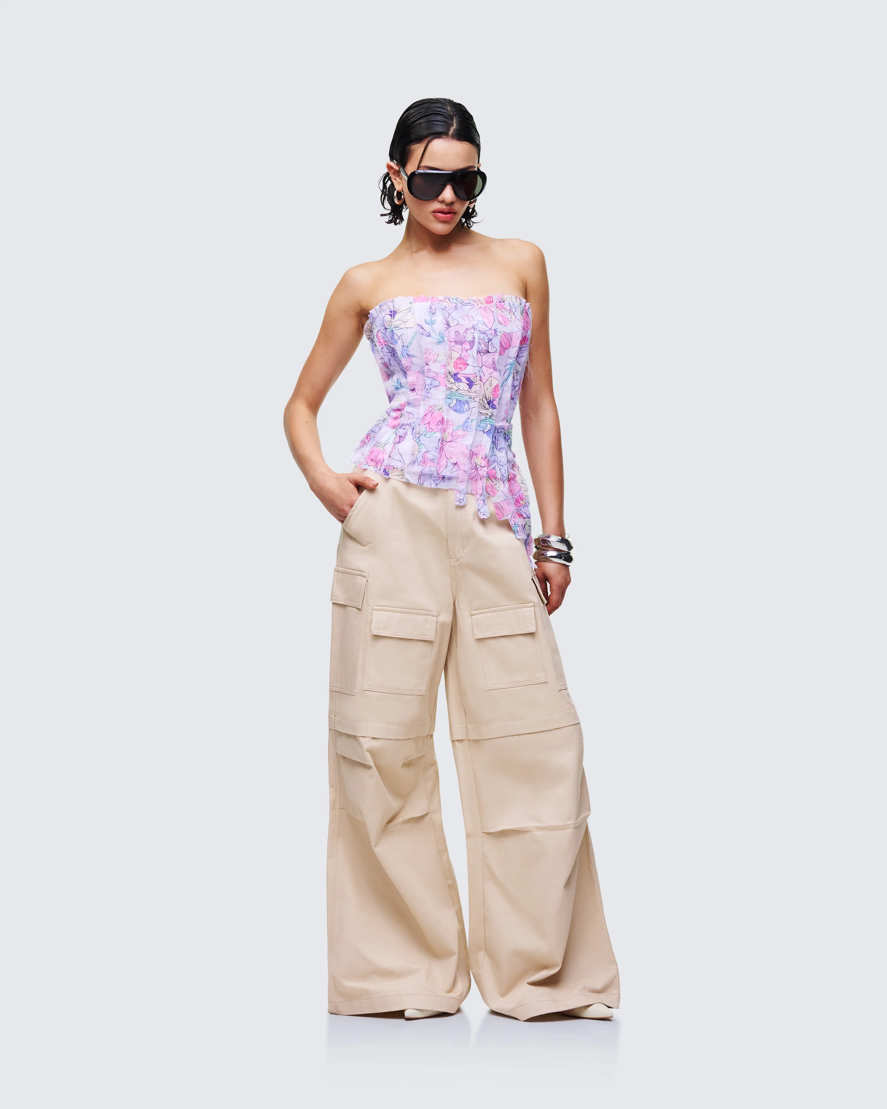 Claudette Lilac Printed Chiffon Corset Top - Image 5