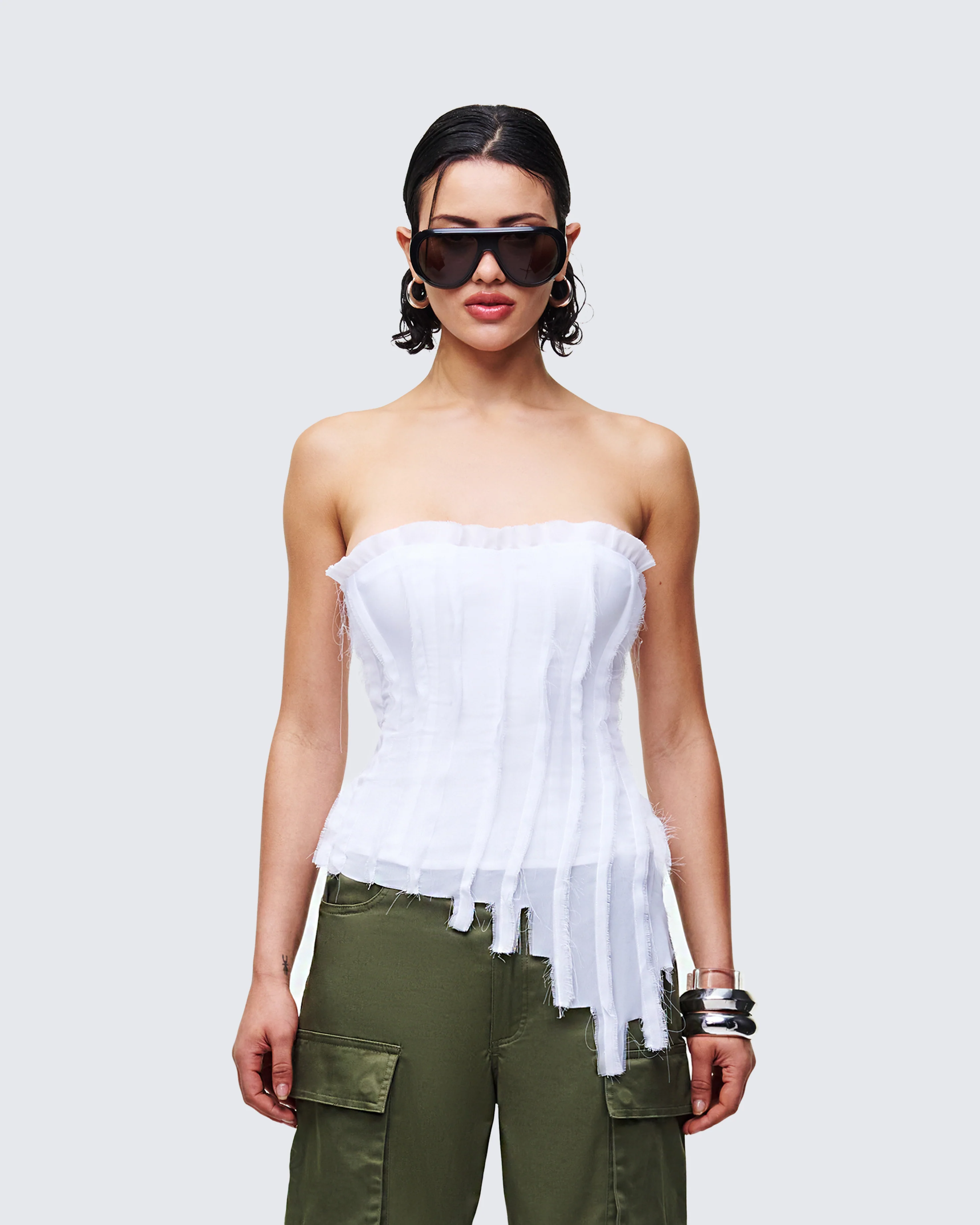 Claudette White Chiffon Asymmetric Corset Top - Image 2