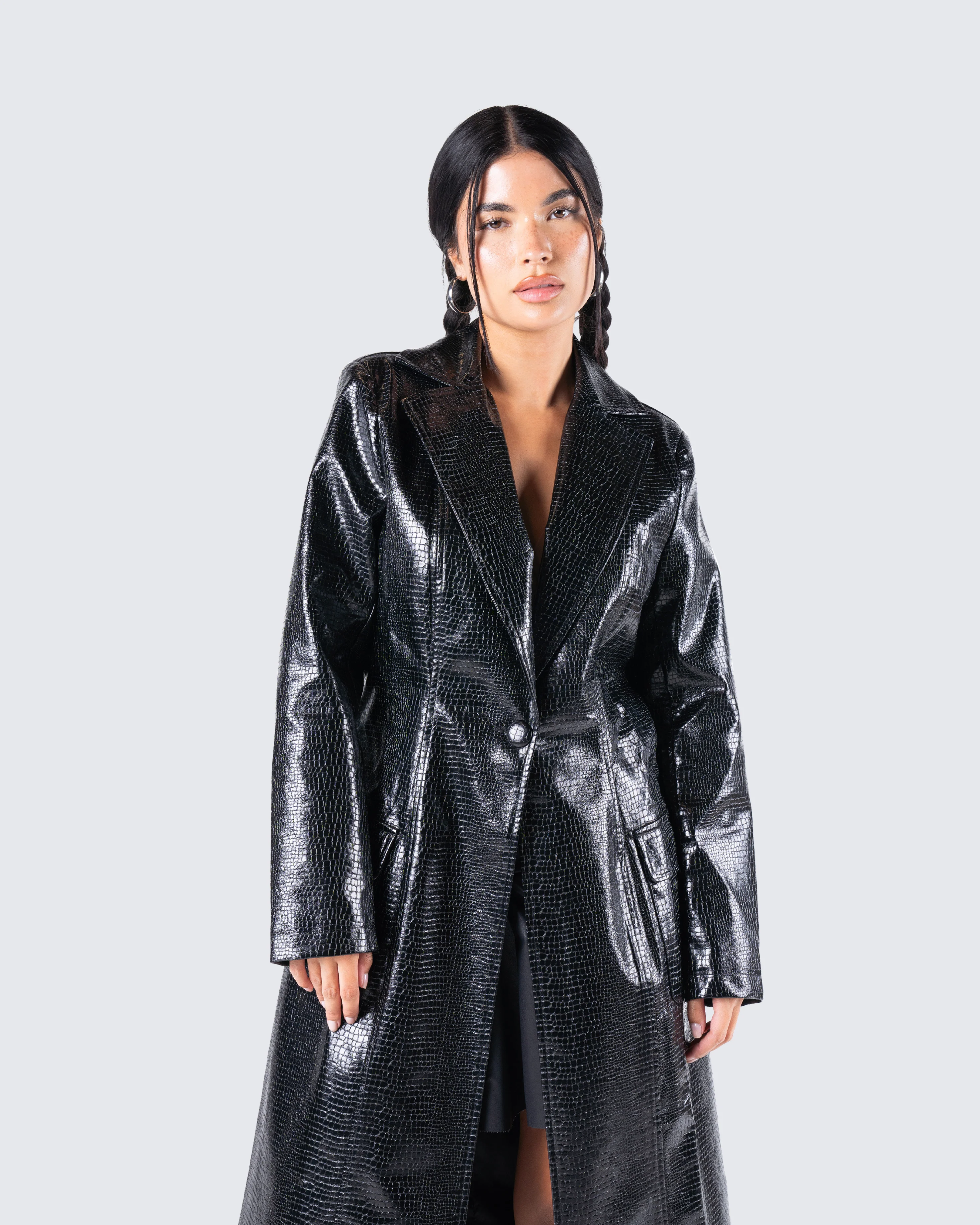 Claudia Vegan Croc Leather Coat - Image 9