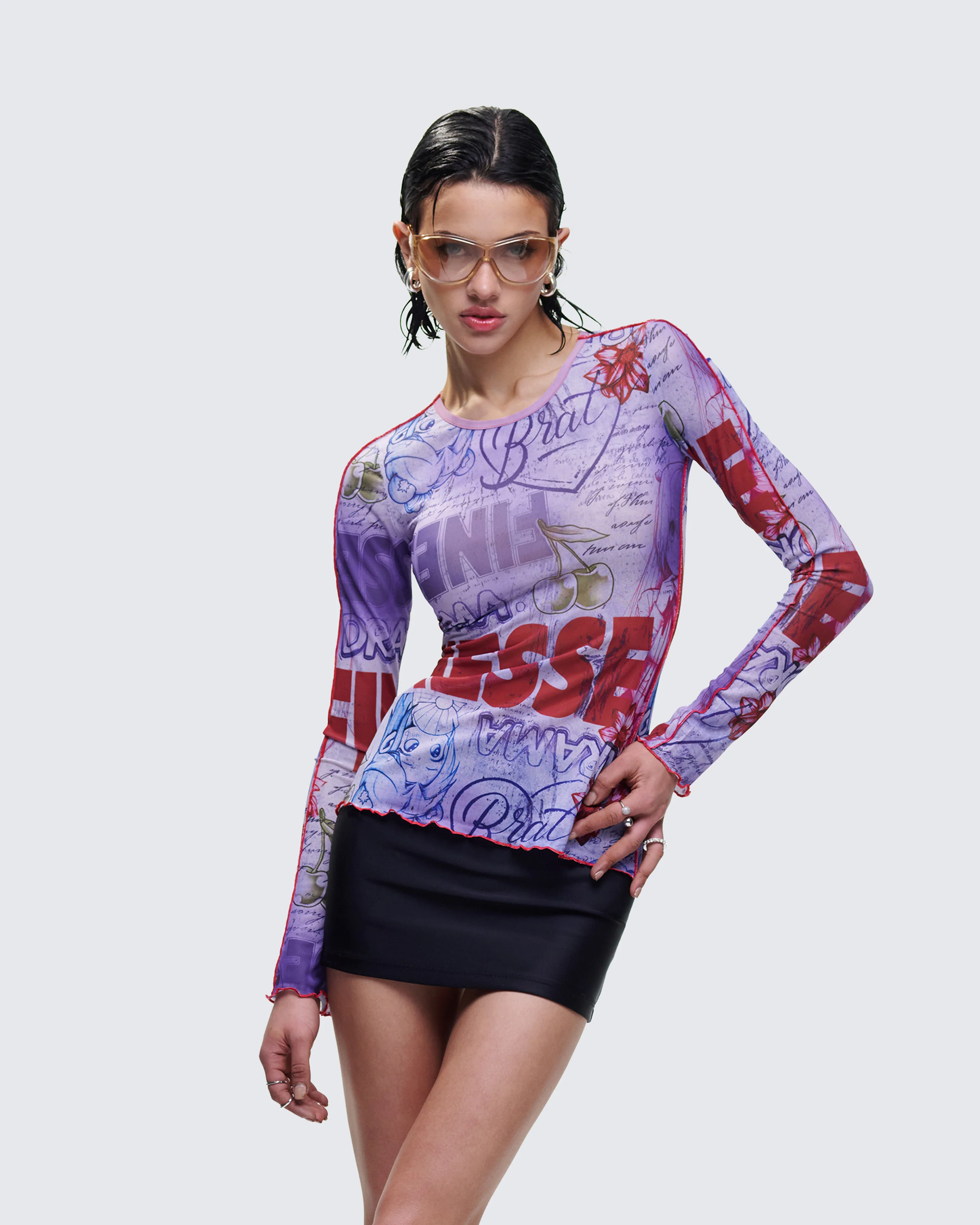 Cleodora Purple Printed Mesh Top - Image 3