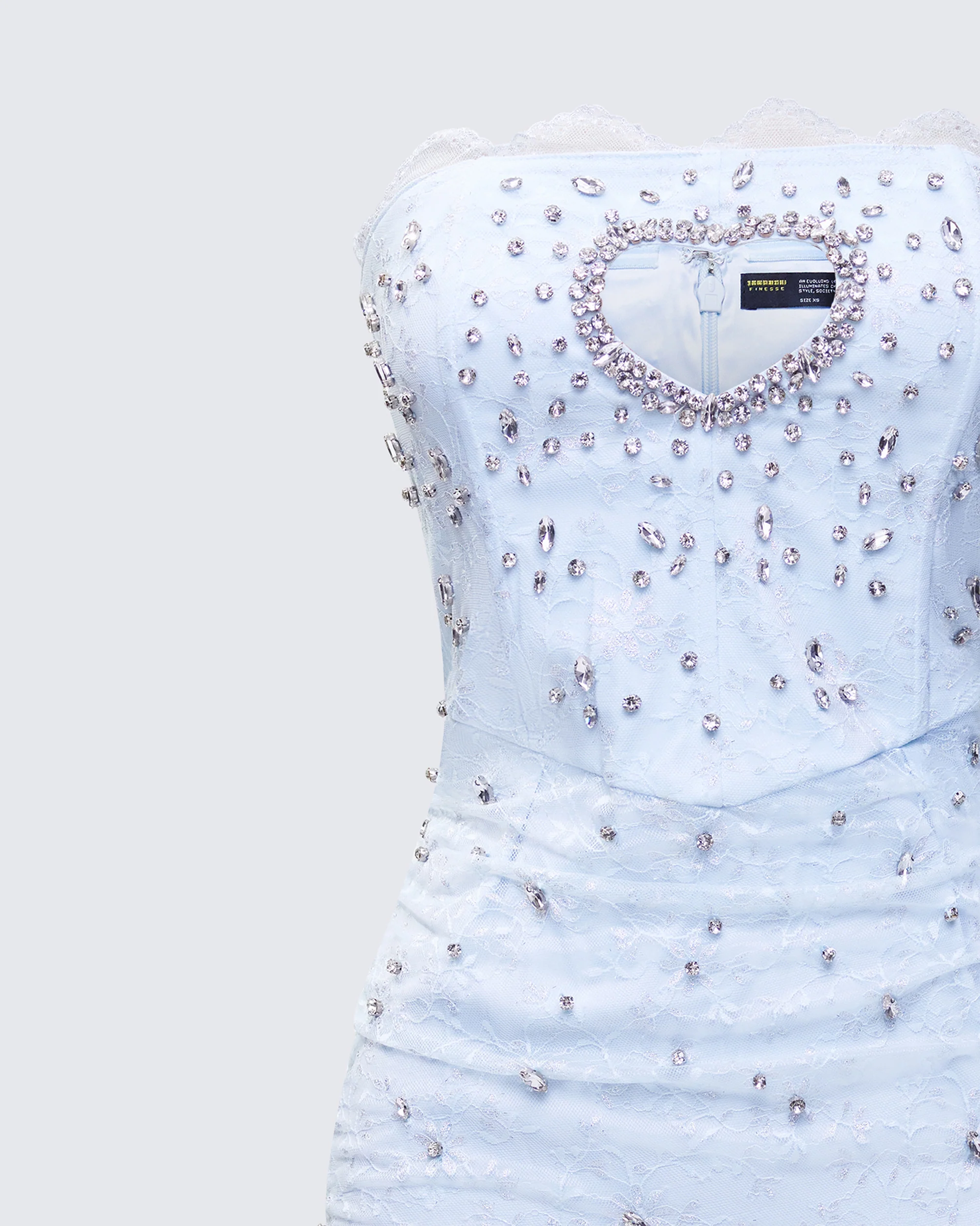 Clover Hand Beaded Rhinestone Baby Blue Mini Dress - Image 6