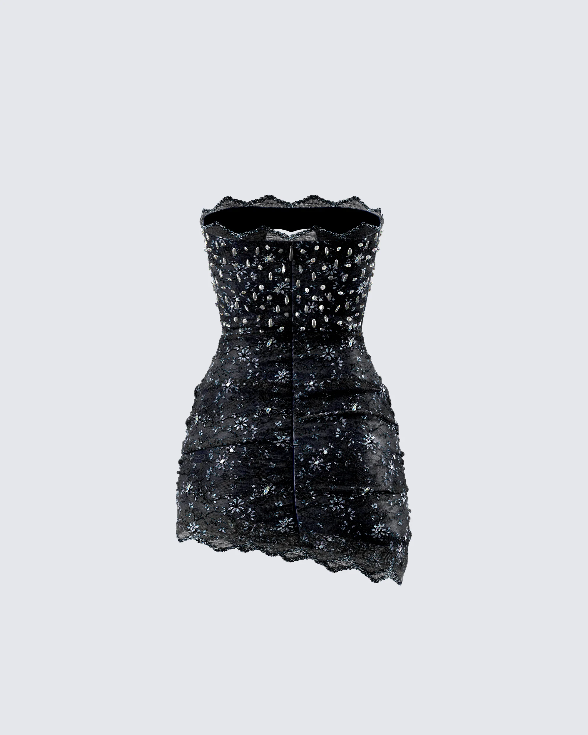 Clover Hand Beaded Rhinestone Black Mini Dress - Image 3