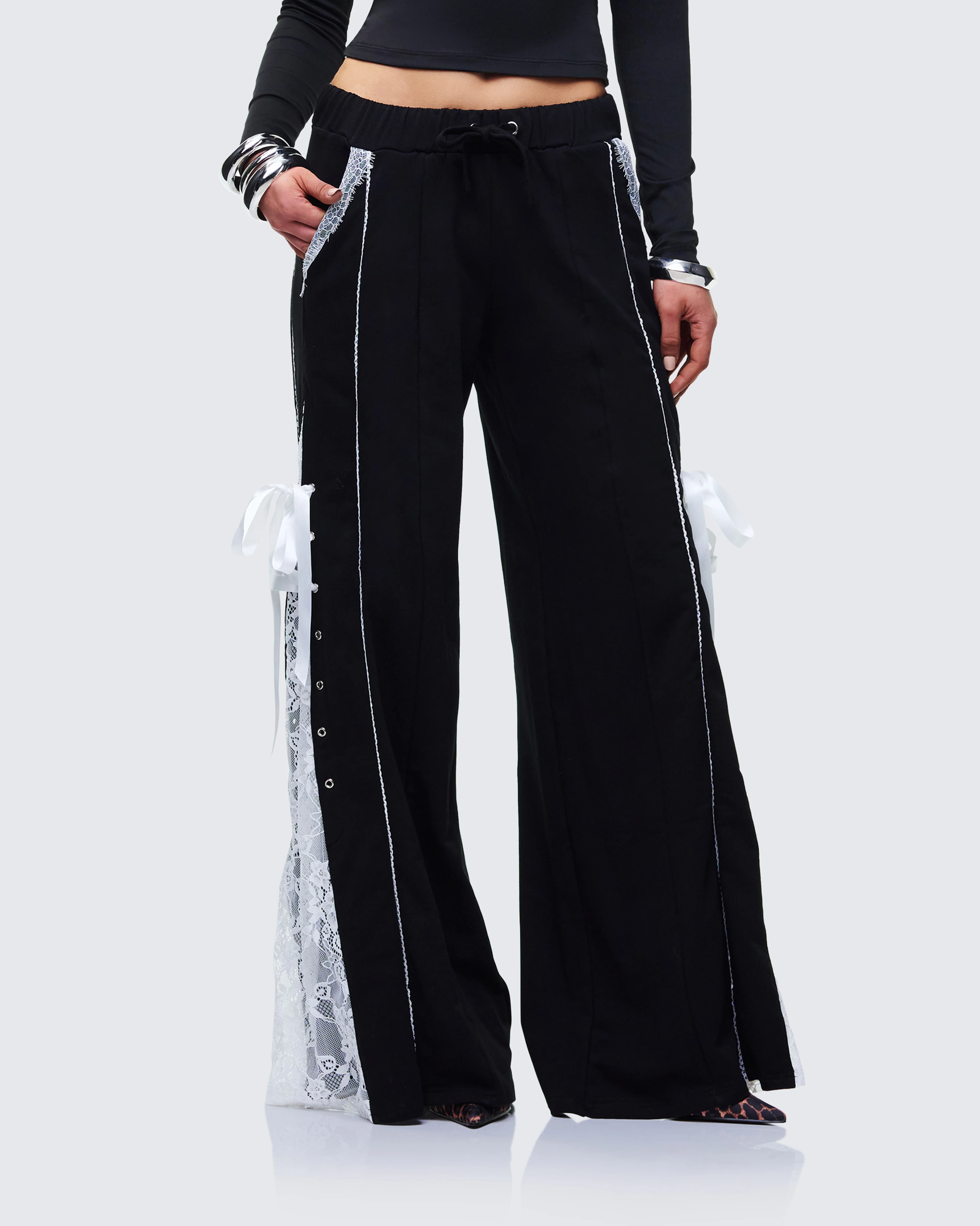Corbyn Black Lace Window Sweatpants - Image 3