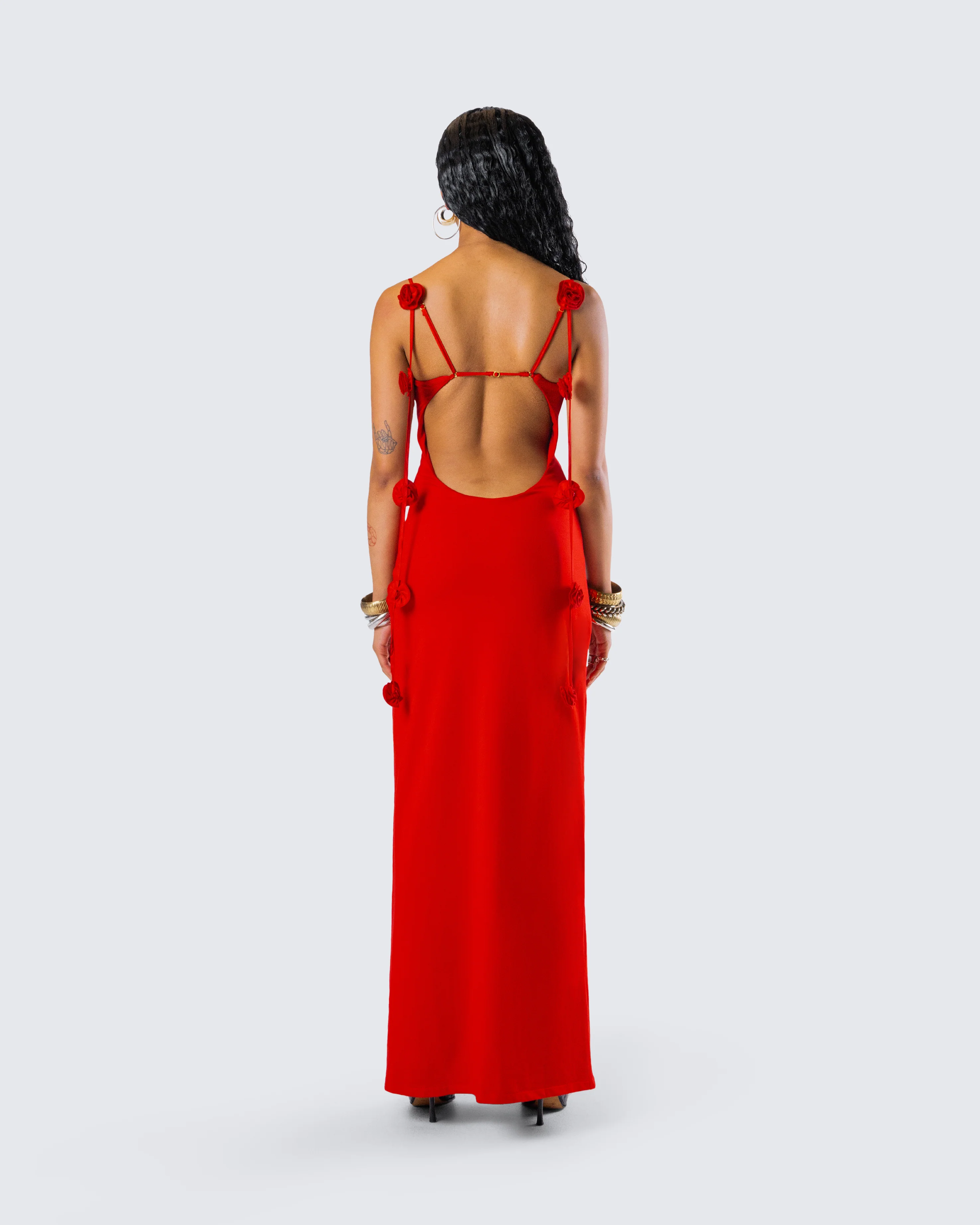 Cordelia Red Rosette Maxi Dress - Image 7