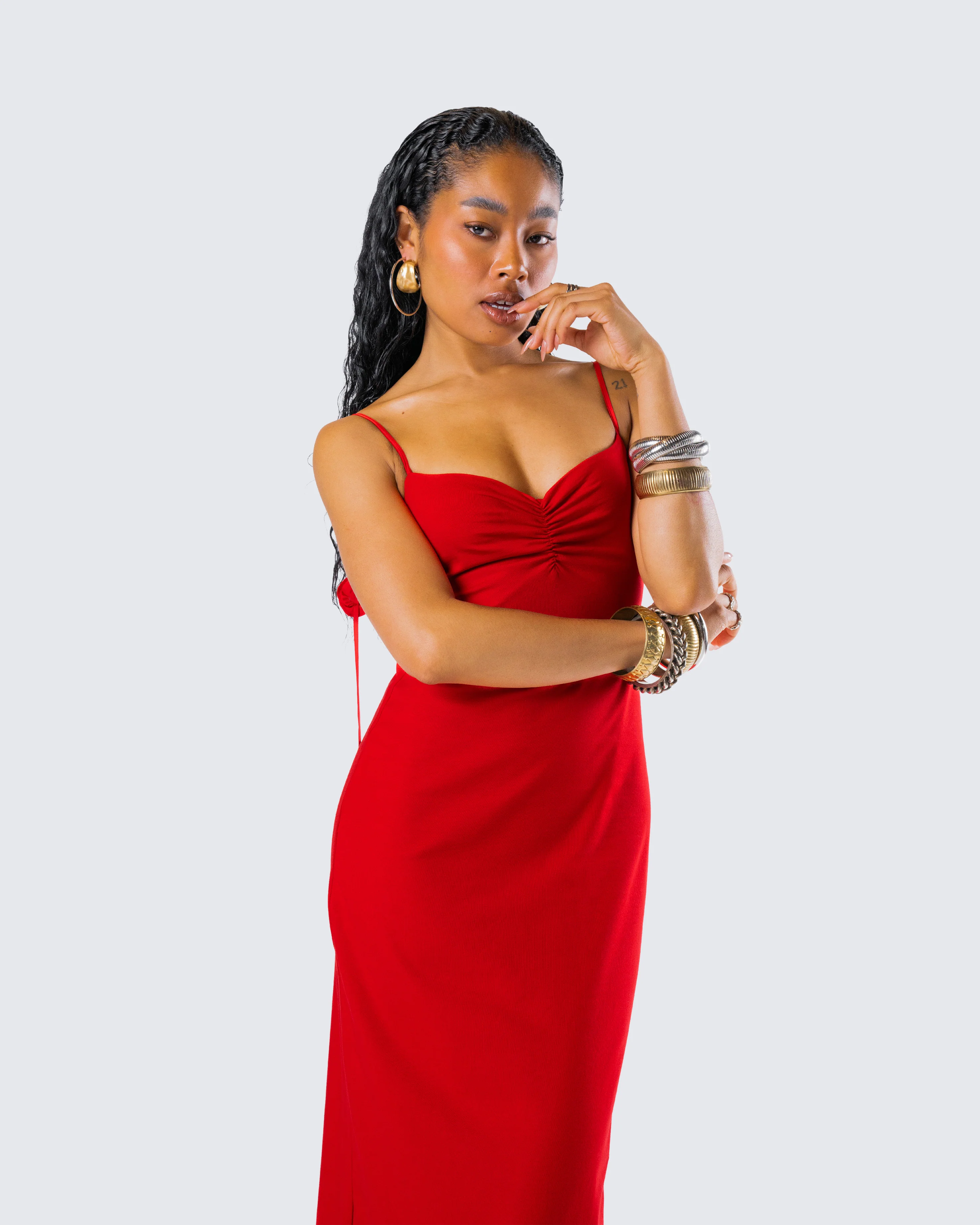 Cordelia Red Rosette Maxi Dress - Image 9