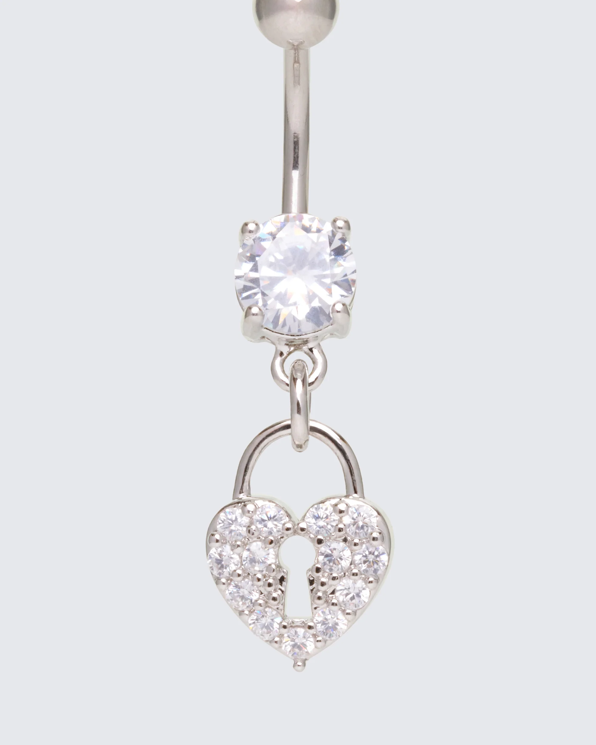 Corinne Silver Heart Lock Belly Bar - Image 2