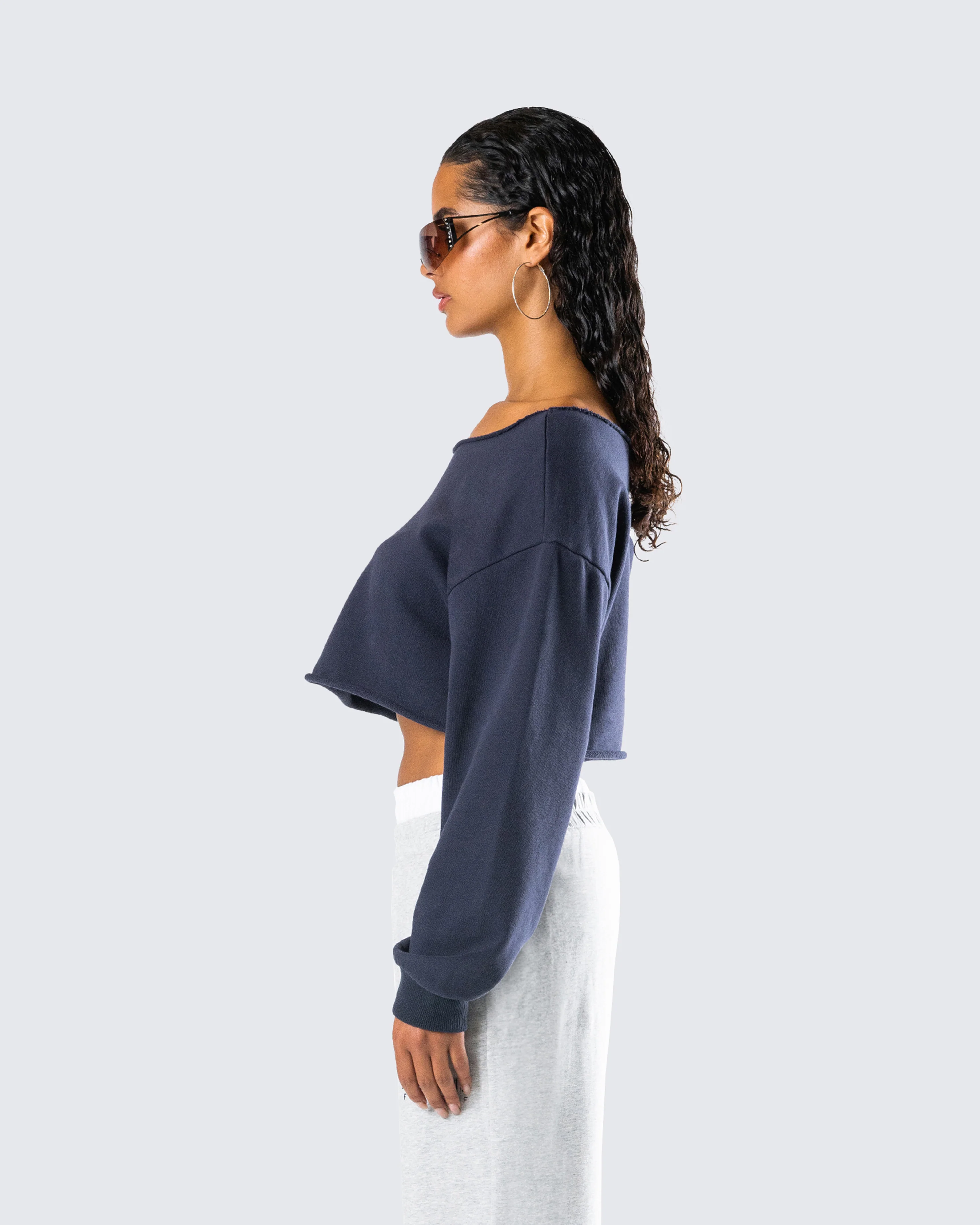 Cory Navy Long Sleeve Crop Top - Image 6