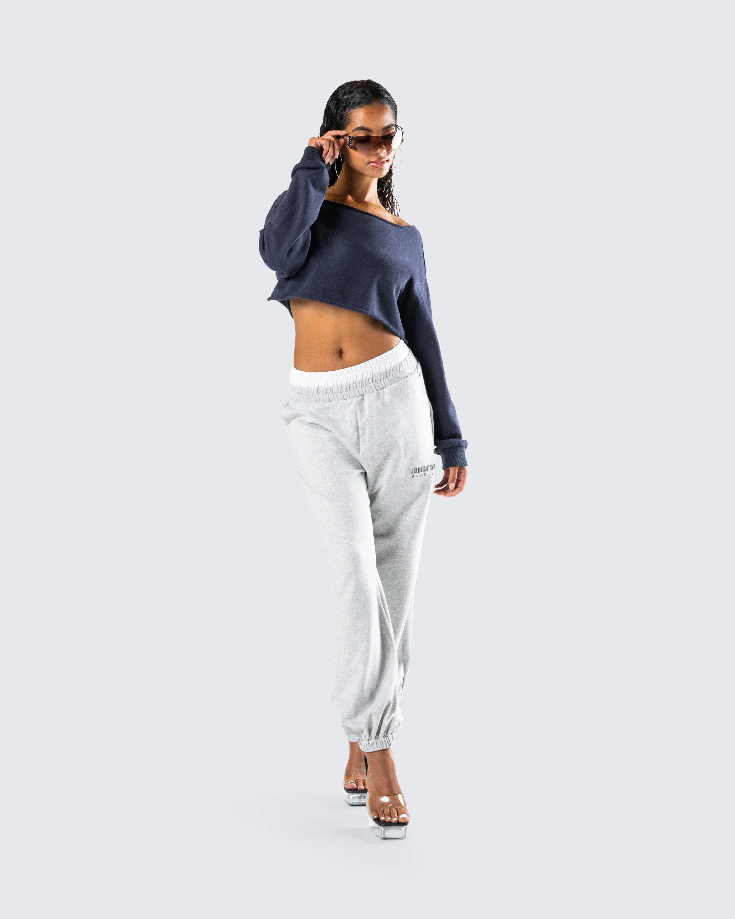 Cory Navy Long Sleeve Crop Top - Image 9