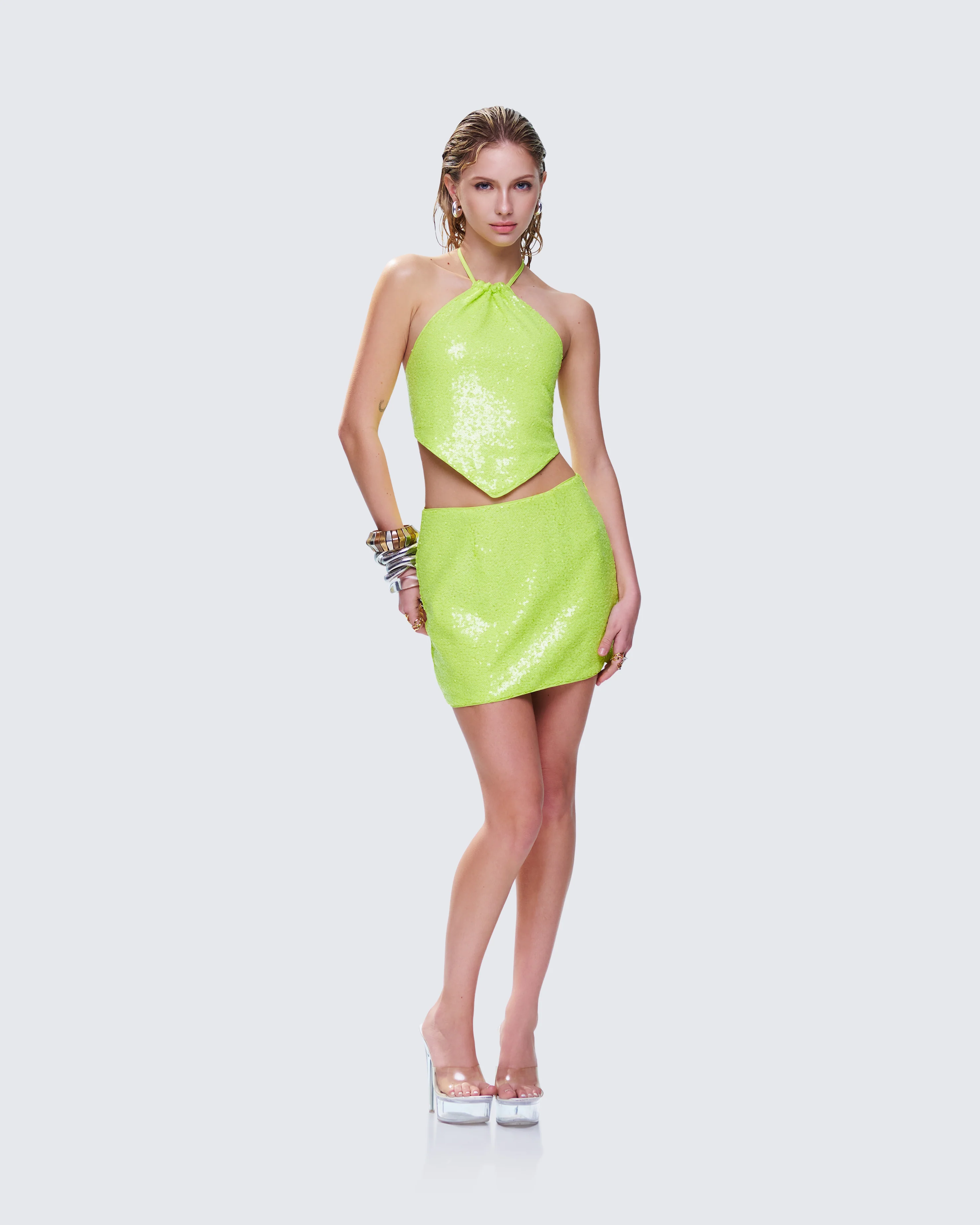 Courtney Yellow Sequin Mini Skirt - Image 7