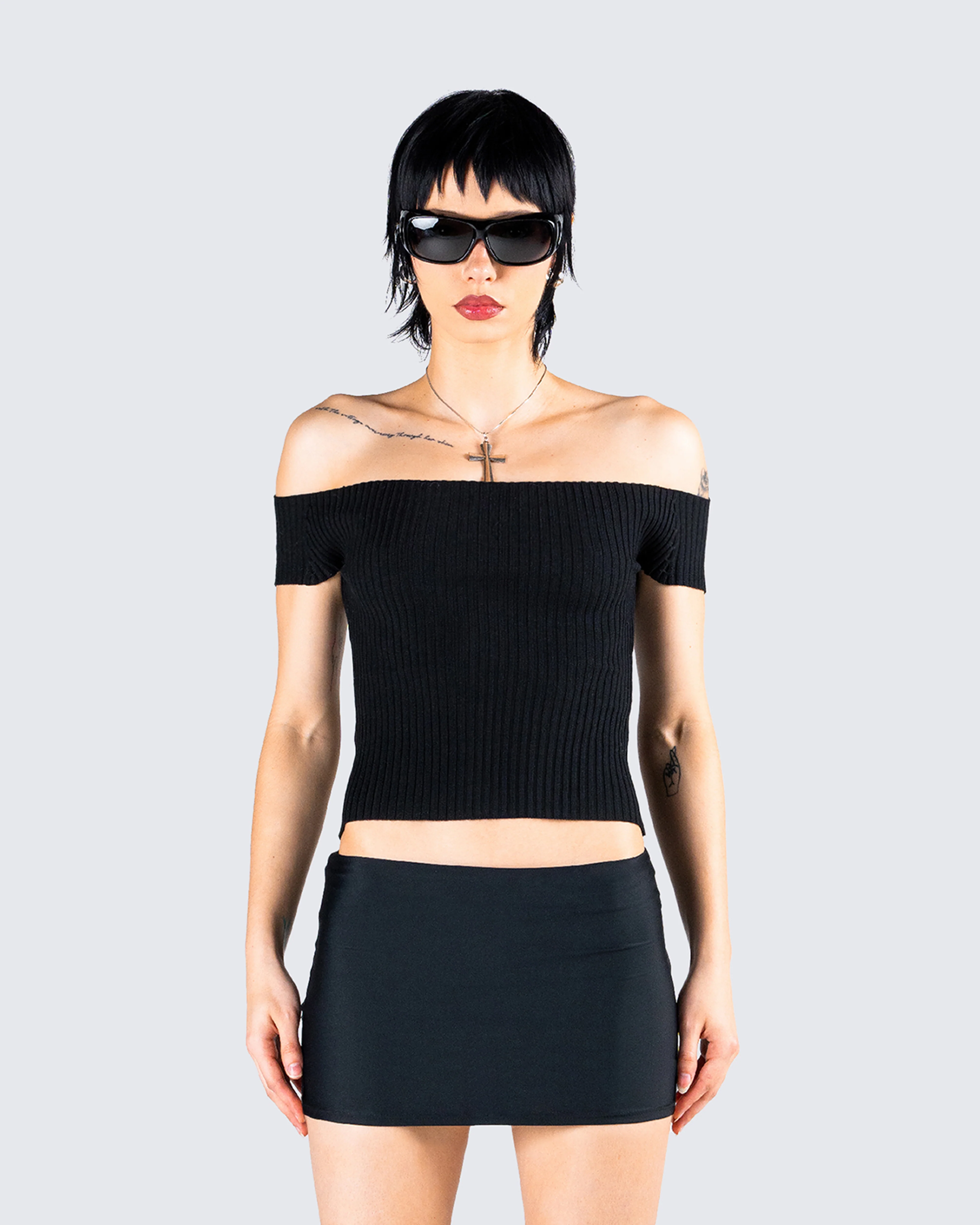 Crissle Black Rib Off Shoulder Top - Image 4