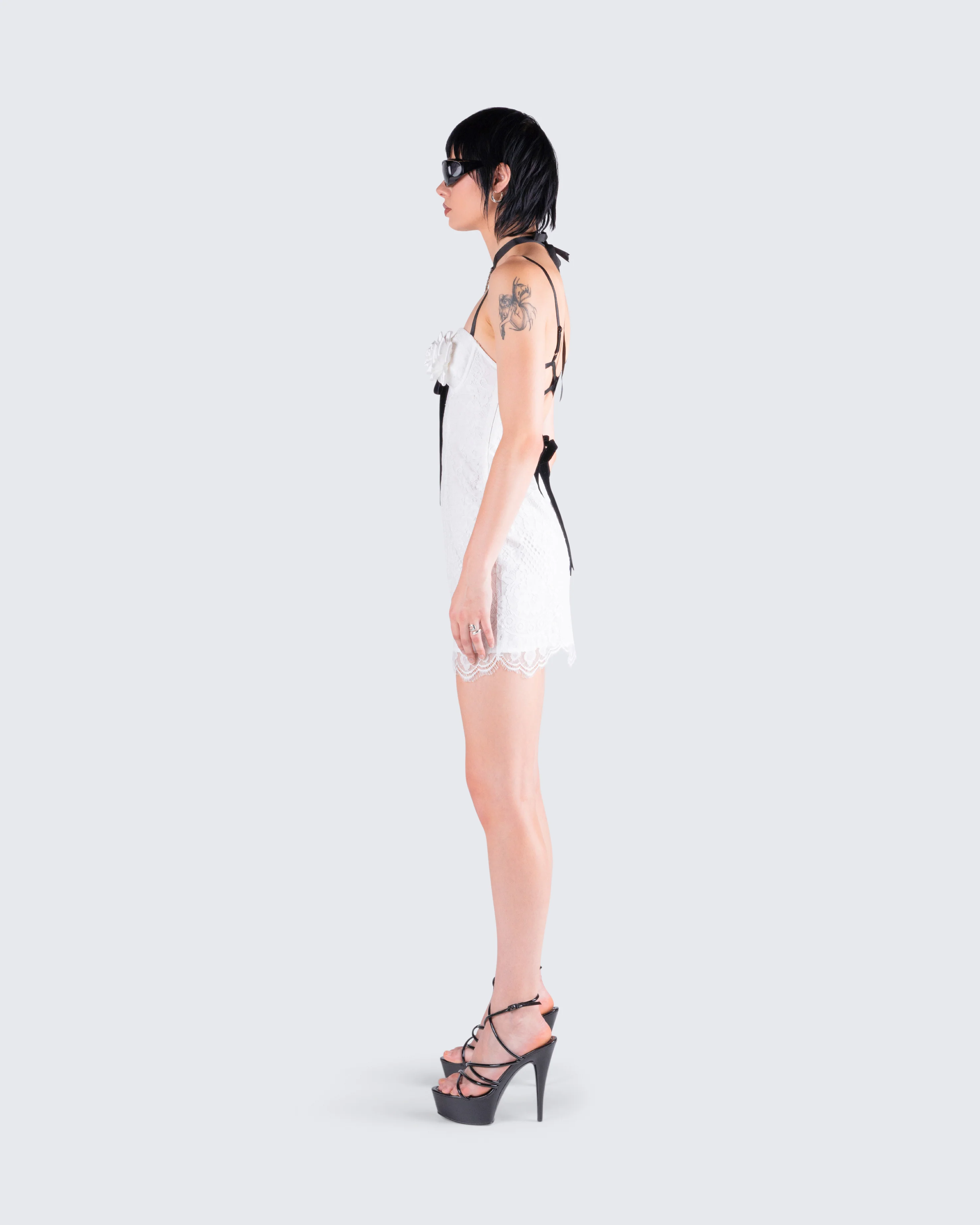 Daisy White Lace Floral Mini Dress - Image 6
