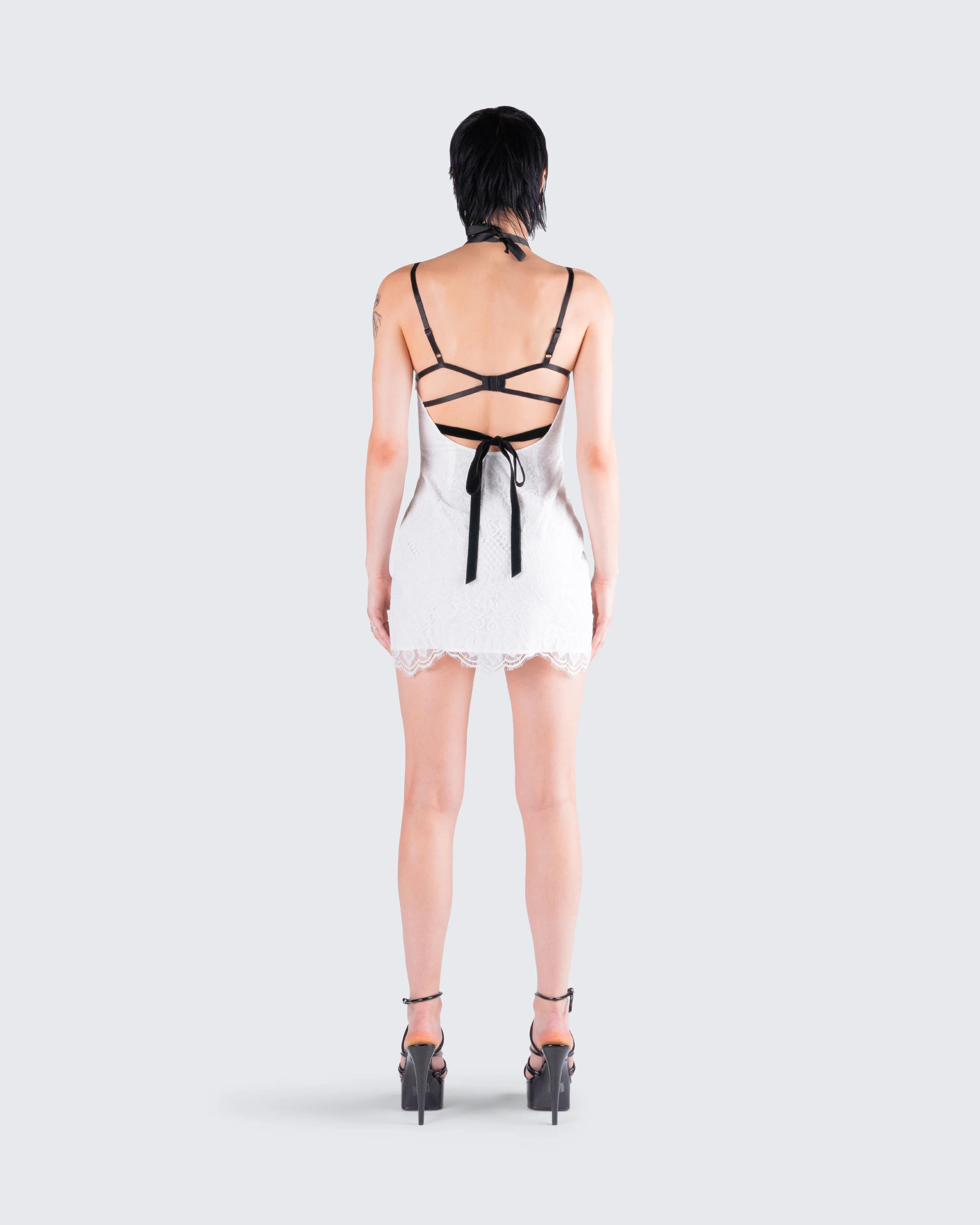 Daisy White Lace Floral Mini Dress - Image 7