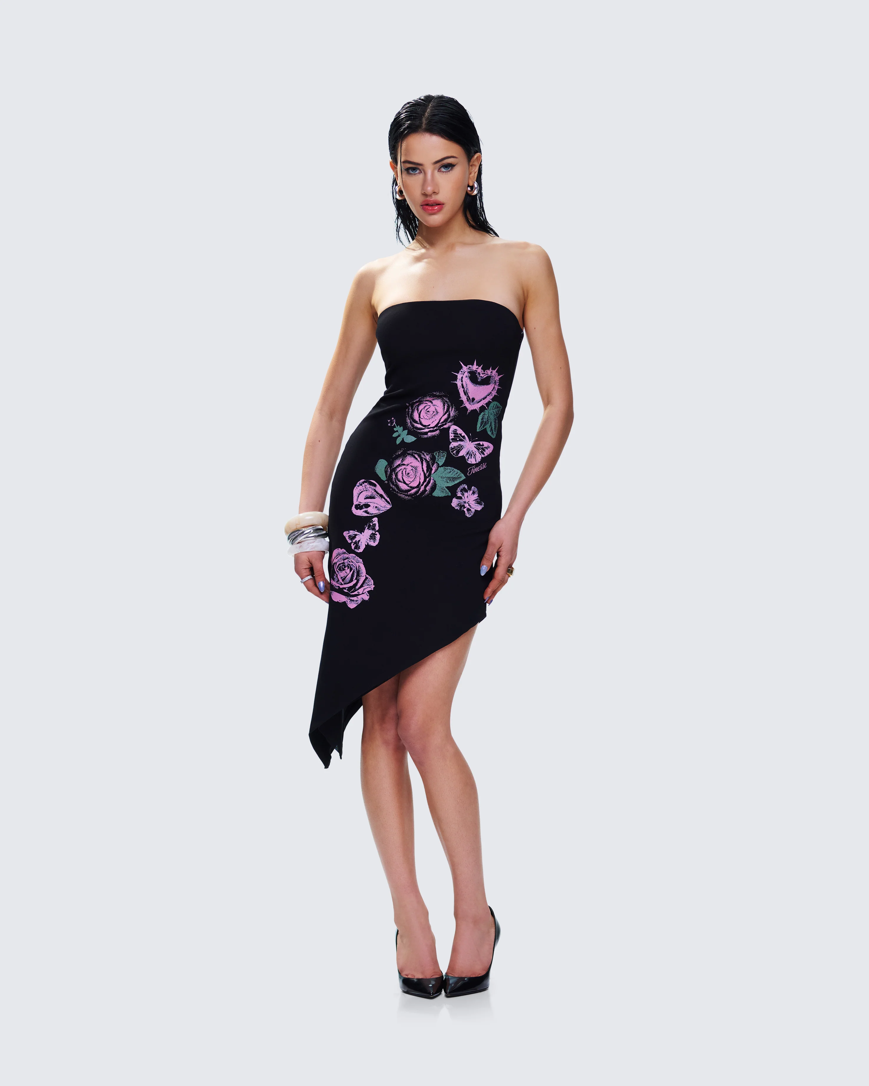 Dariela Black Flower Print Midi Dress - Image 5
