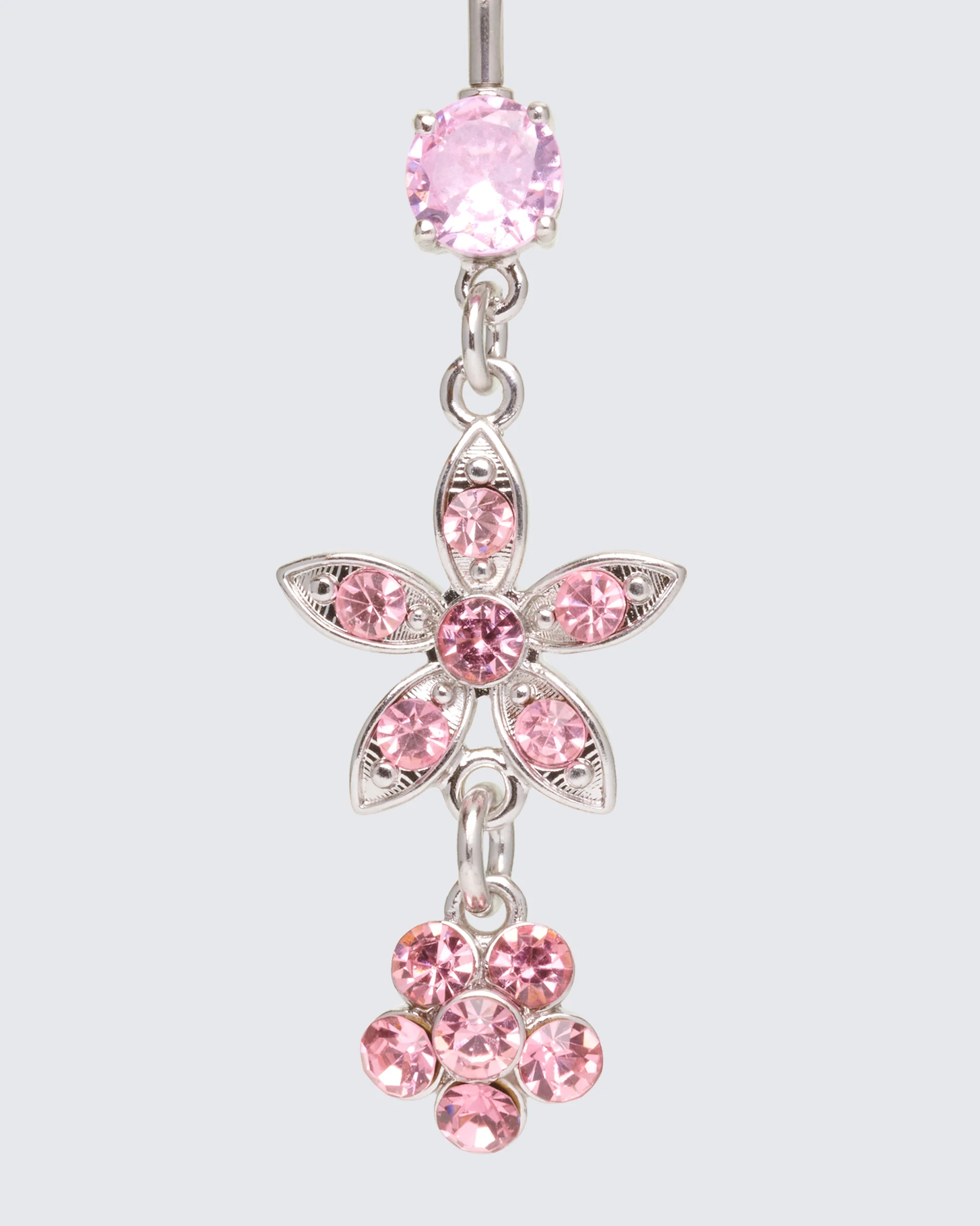Dasha Pink Flower Dangle Belly Bar - Image 2