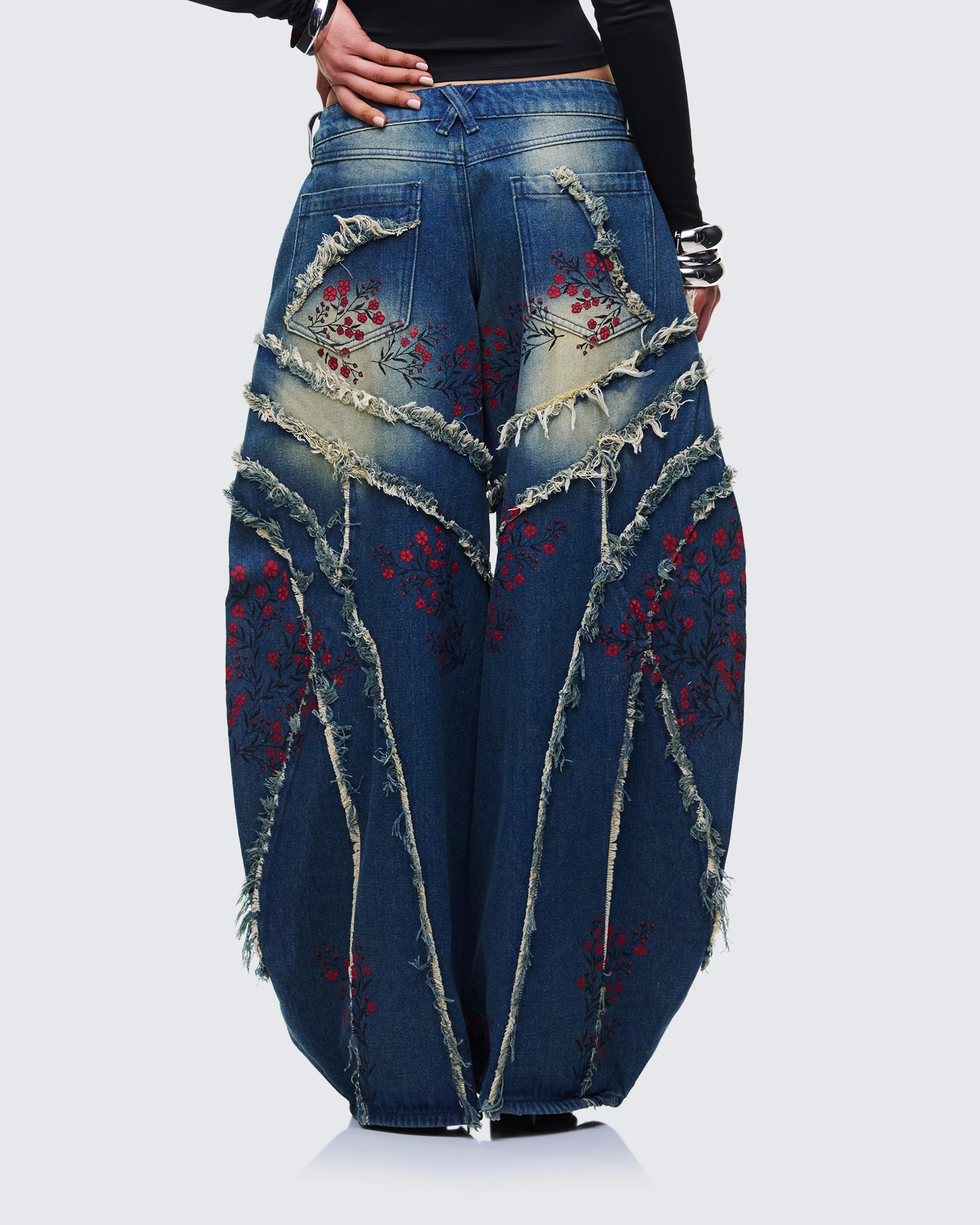 Dawn Blue Denim Floral Painted Jean - Image 4