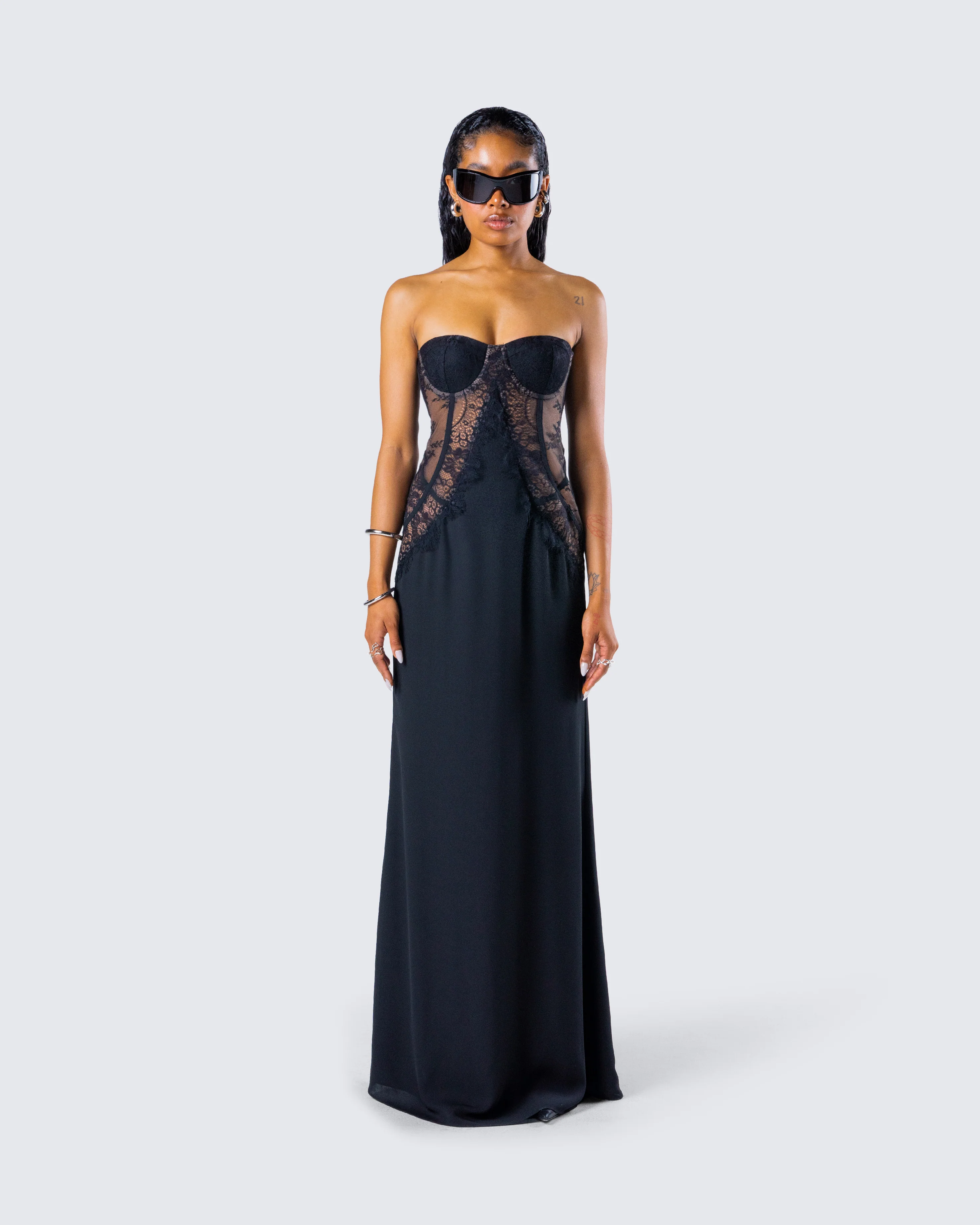 Debra Black Lace Panel Maxi Dress - Image 4
